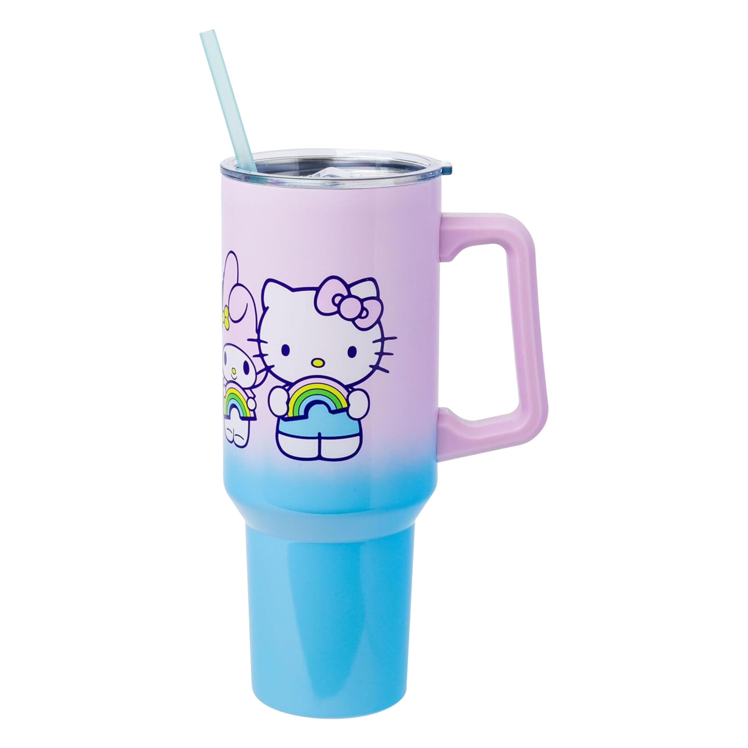 Silver Buffalo Sanrio Hello Kitty And Friends Featuring My Melody, Kuromi, And Pompompurin Rainbow Ombre Stainless Steel Tumbler