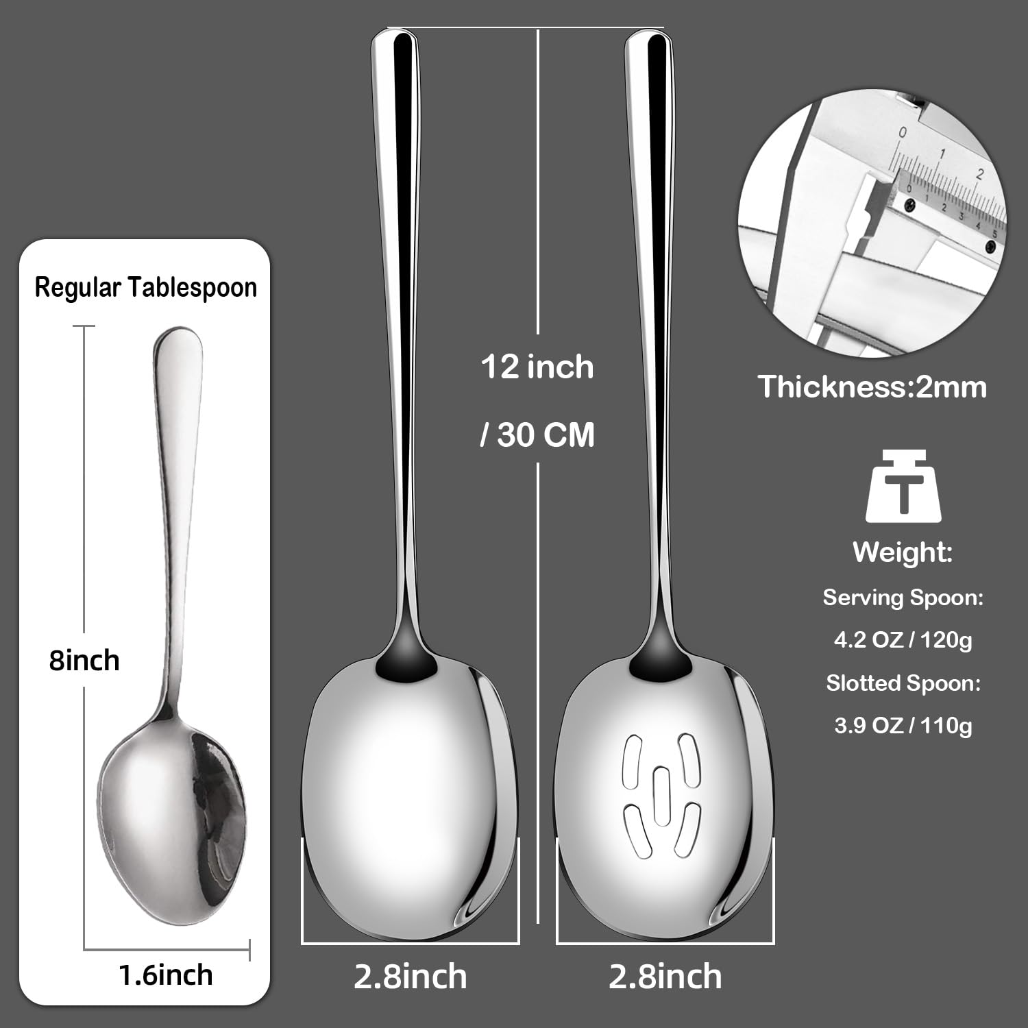 Soleader X-Large Serving Spoons Set, 12 Inch Slotted Spoon And Serving Spoon, Premium Spoons Silverware, Cooking Spoon,Pasta Spo