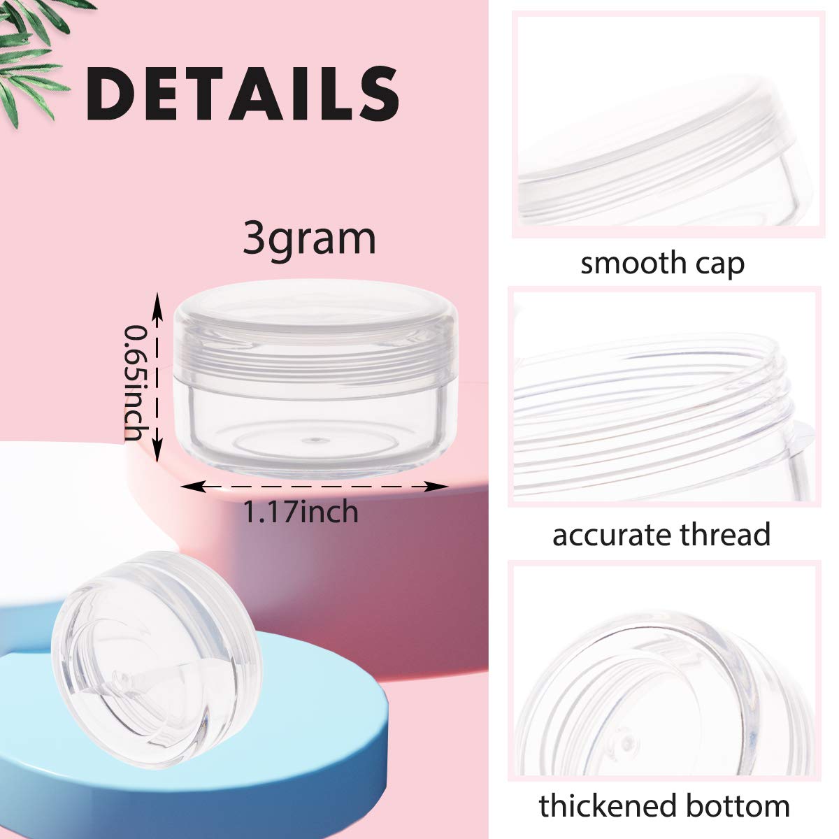 Tiny Cosmetic Containers, 3 Gram 50Pcs Sample Containers With Lids, Bpa Free Clear Sample Jars For Makeup, Lotion, Eye Shadow, P