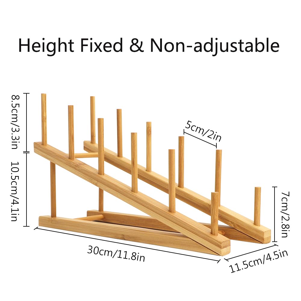 Tie-Dailynec 2 Pcs Wooden Dish Rack Bamboo Drying Rack Stand Pot Lid Holder Kitchen Cabinet Organizer For Dish Plate Bowl Cup Po