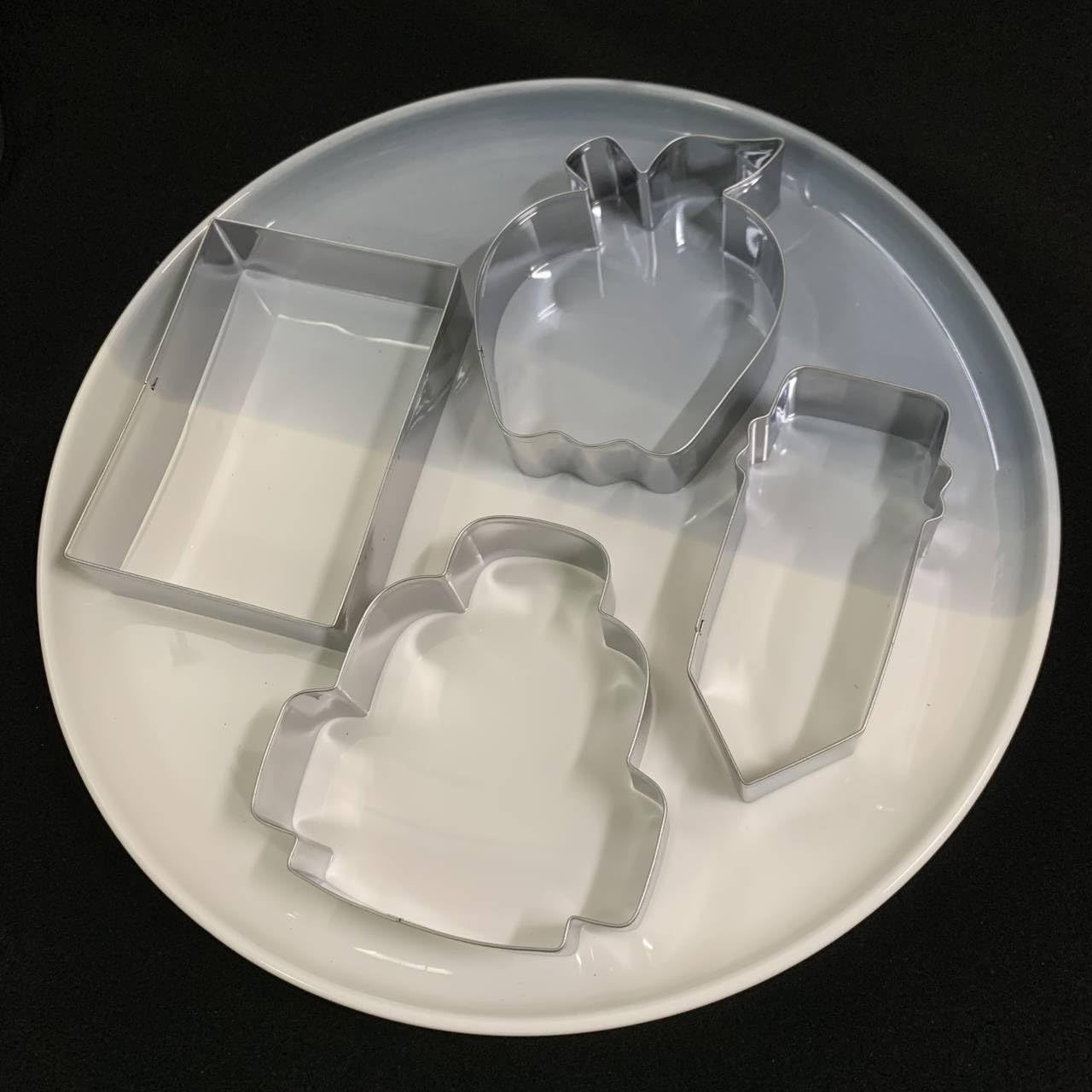Lubtosmn Back To School Cookie Cutter Set-4 Piece-Bag, Book, Apple, Pencil Fondant Biscui Cutters