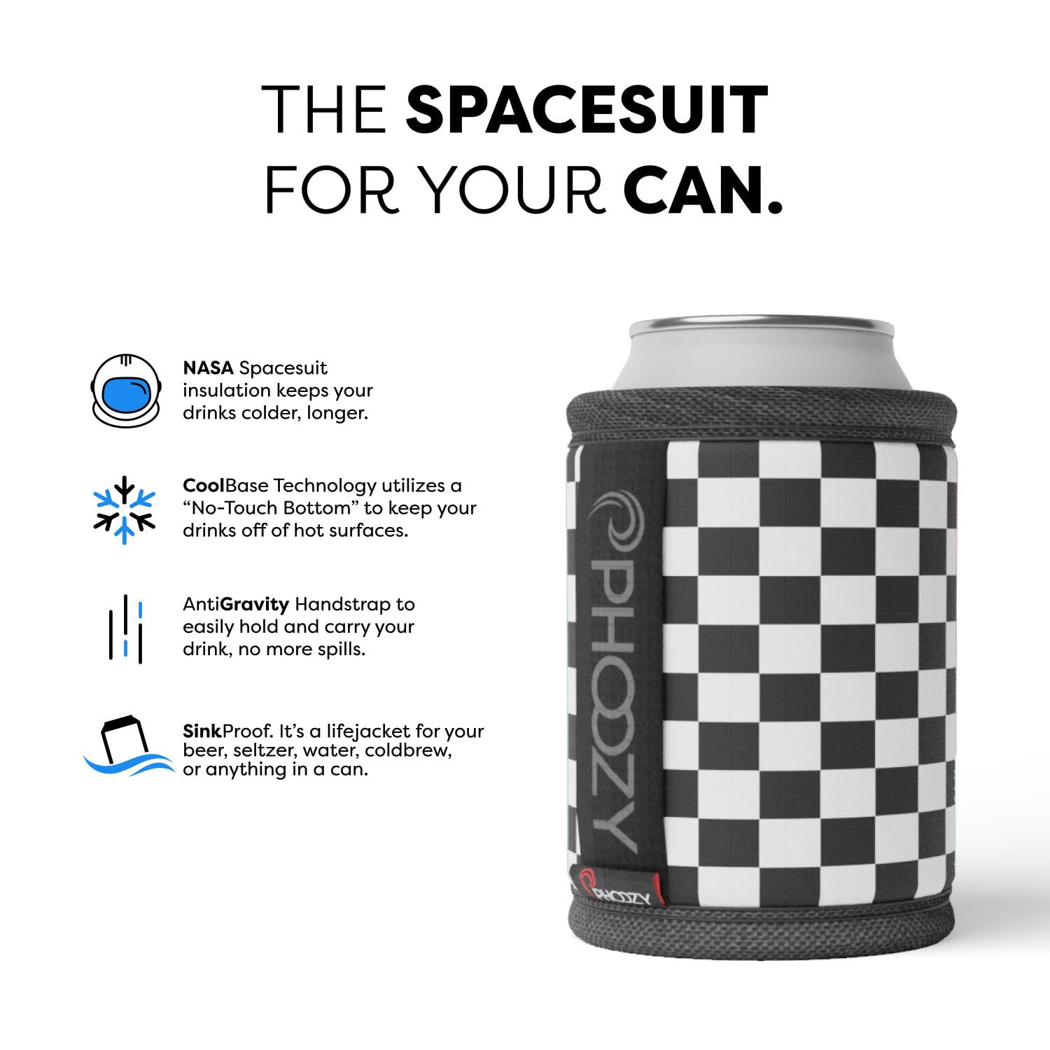 Phoozy Insulated Can Cooler For 12Oz Standard Cans - Patented Spacesuit Insulation Keeps Drinks Colder, Longer (Weighs Less Than