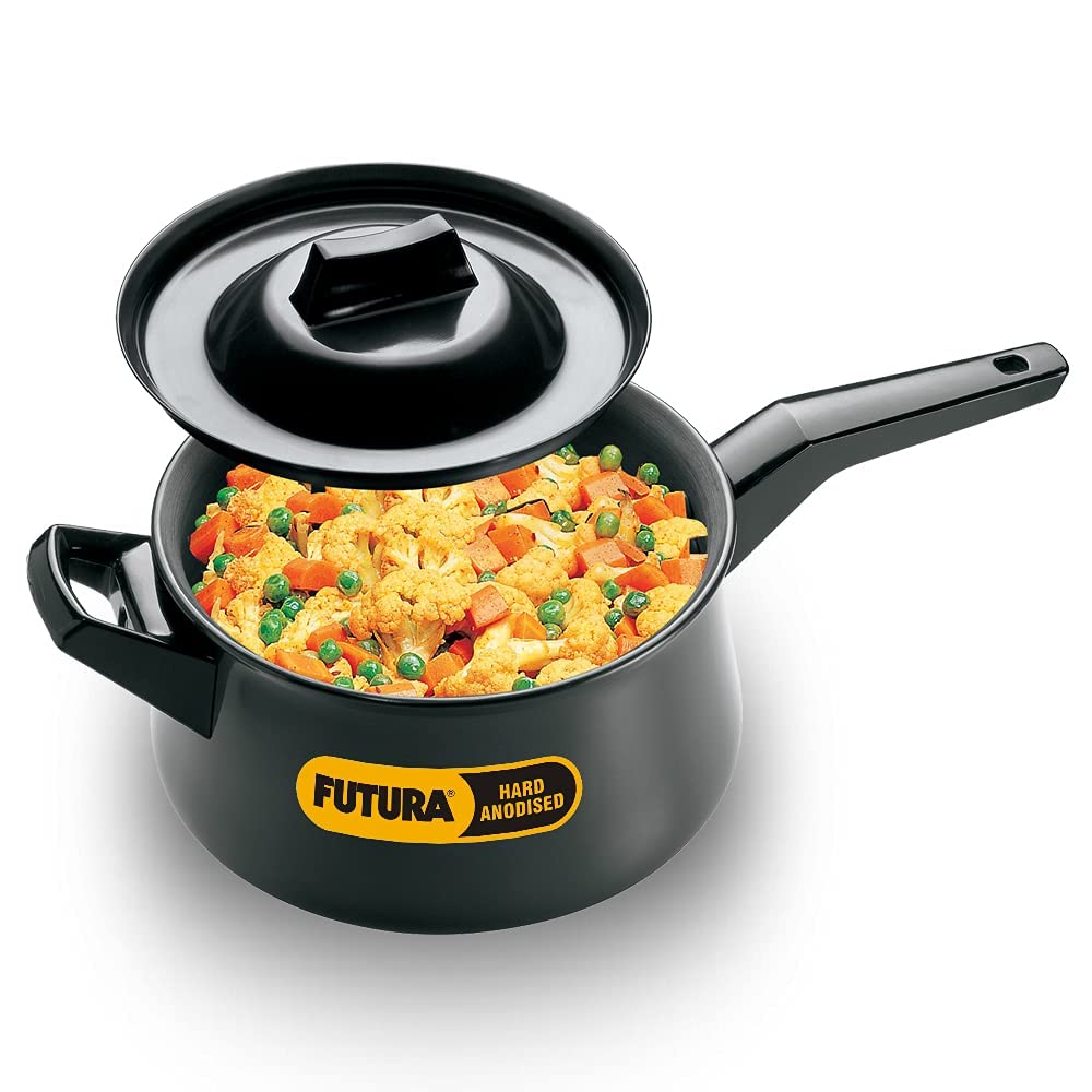 Hawkins Futura 3 Litre Handi, Hard Anodised Sauce Pan and Lid, Saucepan with a Short and a Long Handle, Biryani Handi, Black (AH