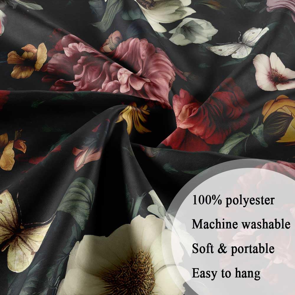 Drgilau Floral Shower Curtain, Vintage Floral Shower Curtain Set Red Flower Plants Bathroom Curtain, Valentine'S Day Shower Curt