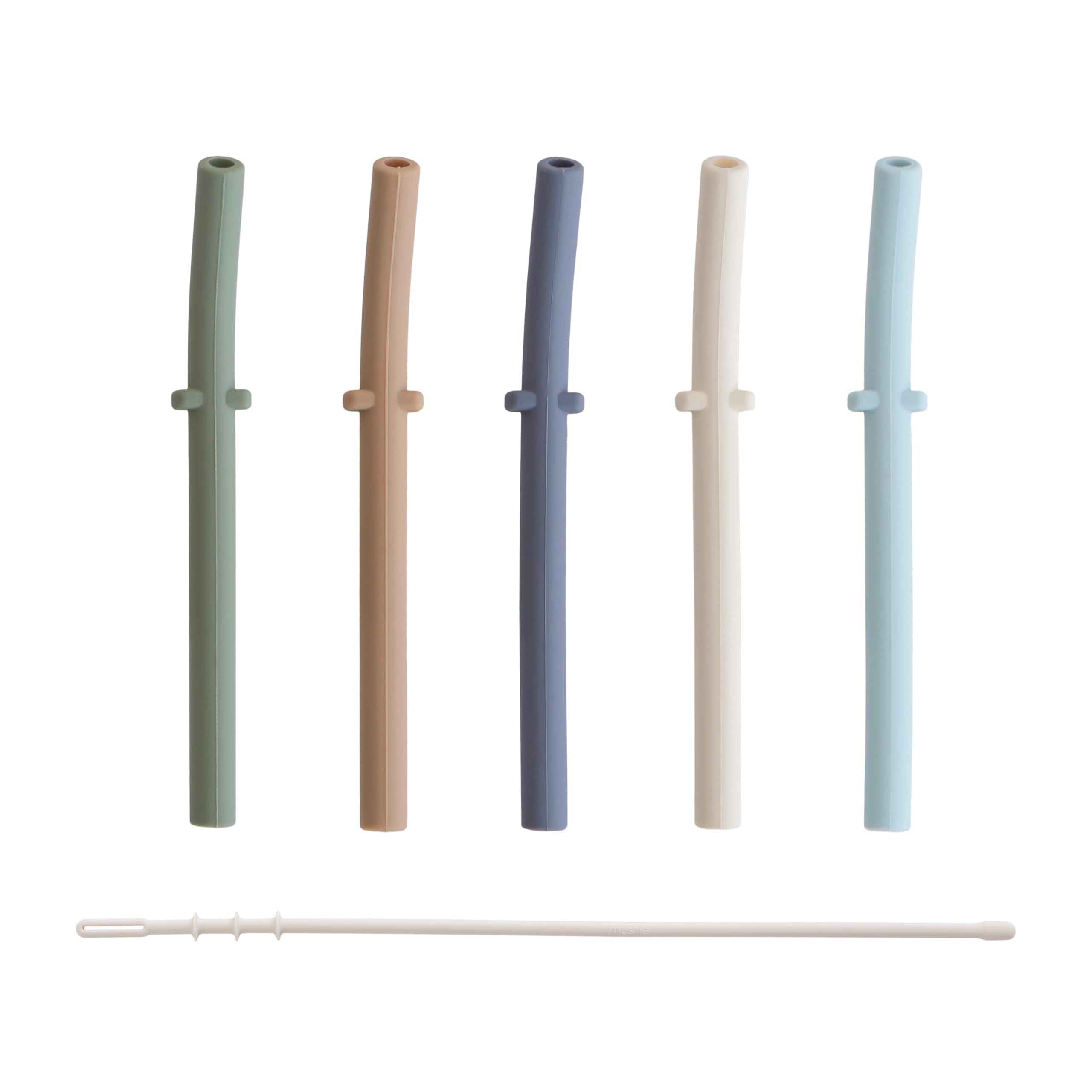 mushie Silicone Replacement Straws for Babies 6 months+ | 5 Pack | 4.75 Long with Cleaning Brush (Forest)