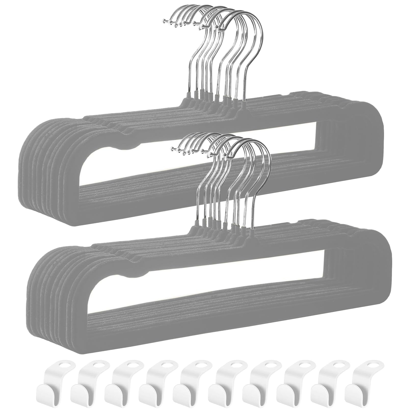 Hgyze Velvet Pant Hanger Space Saving, 20 Pack Non-Slip Shorts Hanger, Jeans Slack Trousers Hanger With 10Pcs Clothe Hanger Conn