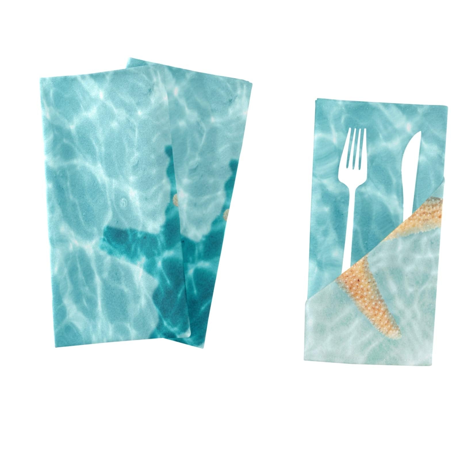 Exnundod Beach Starfish Summer Napkins Set Of 6 Ocean Sea Blue Dinner Guest Napkins For Kitchen Dinning Table Summer Decor Reusa