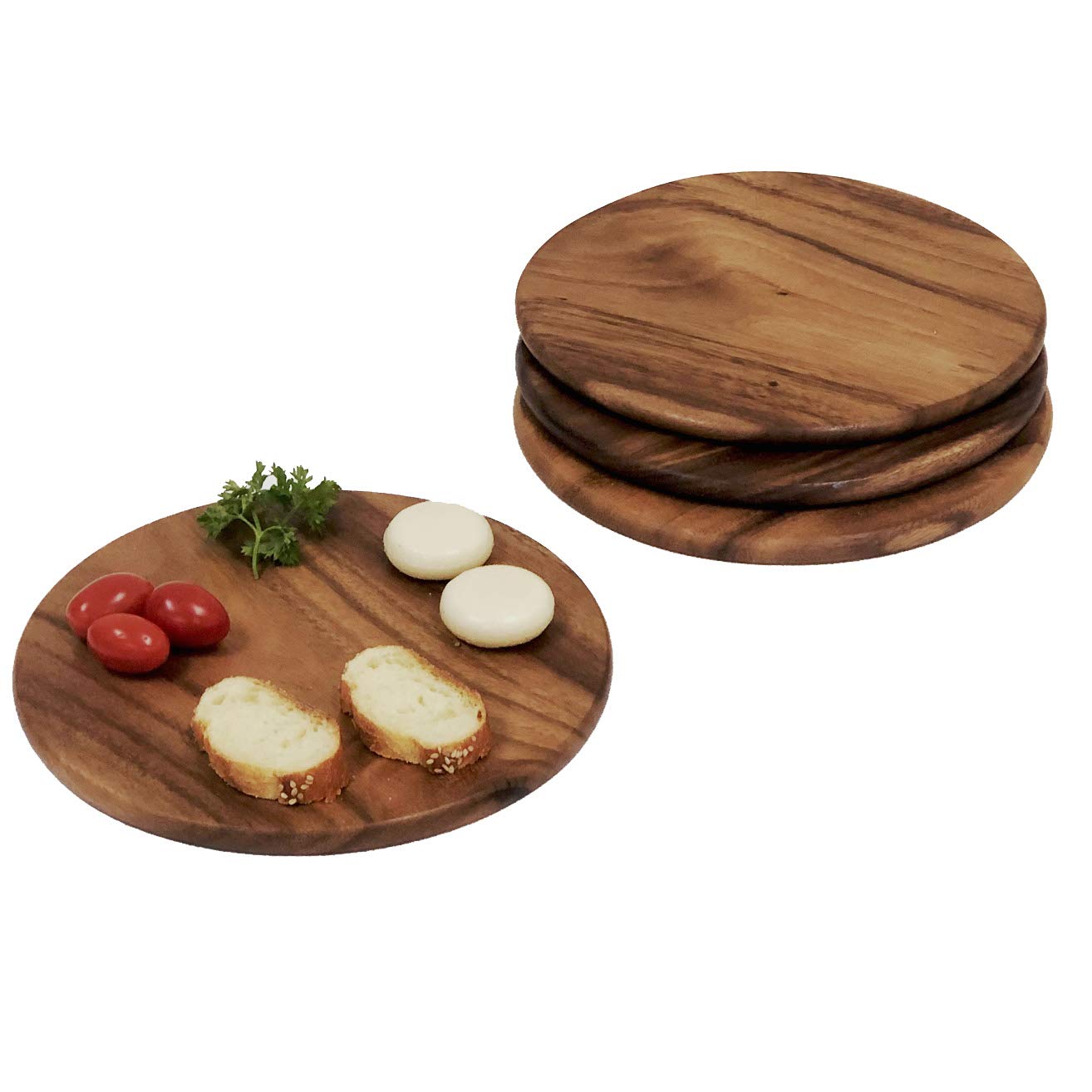 Acacia Wood, Set Of 4, 9'' Round Plates For Serving Charcuterie, Sushi, Dessert, Bread And More By Woodard & Charles