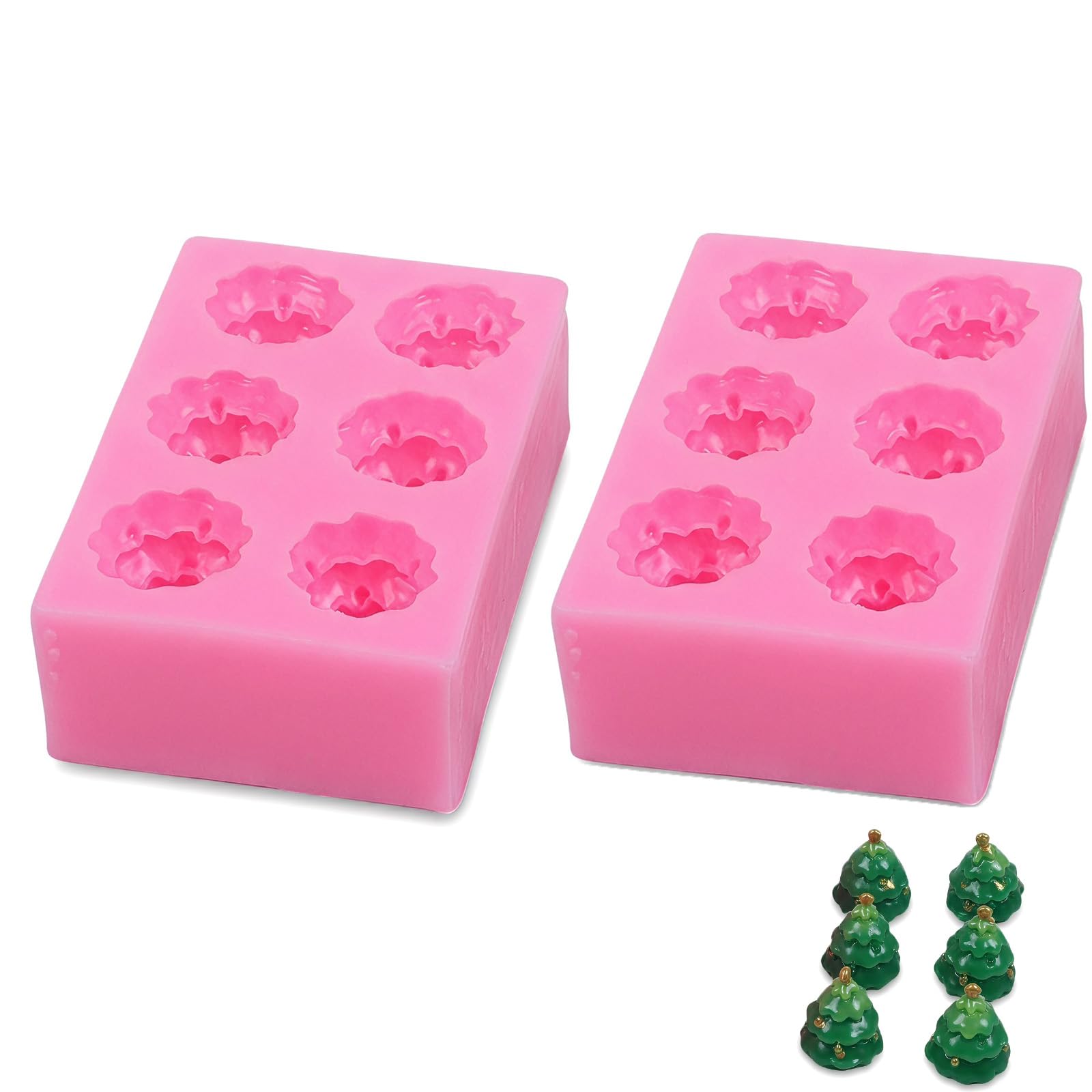 Bekecidi 2 Pack Christmas Tree Silicone Molds, 6Cavity Mini Pink Christmas Tree Mold, Food Grade Silicone Molds for Chocolate, 