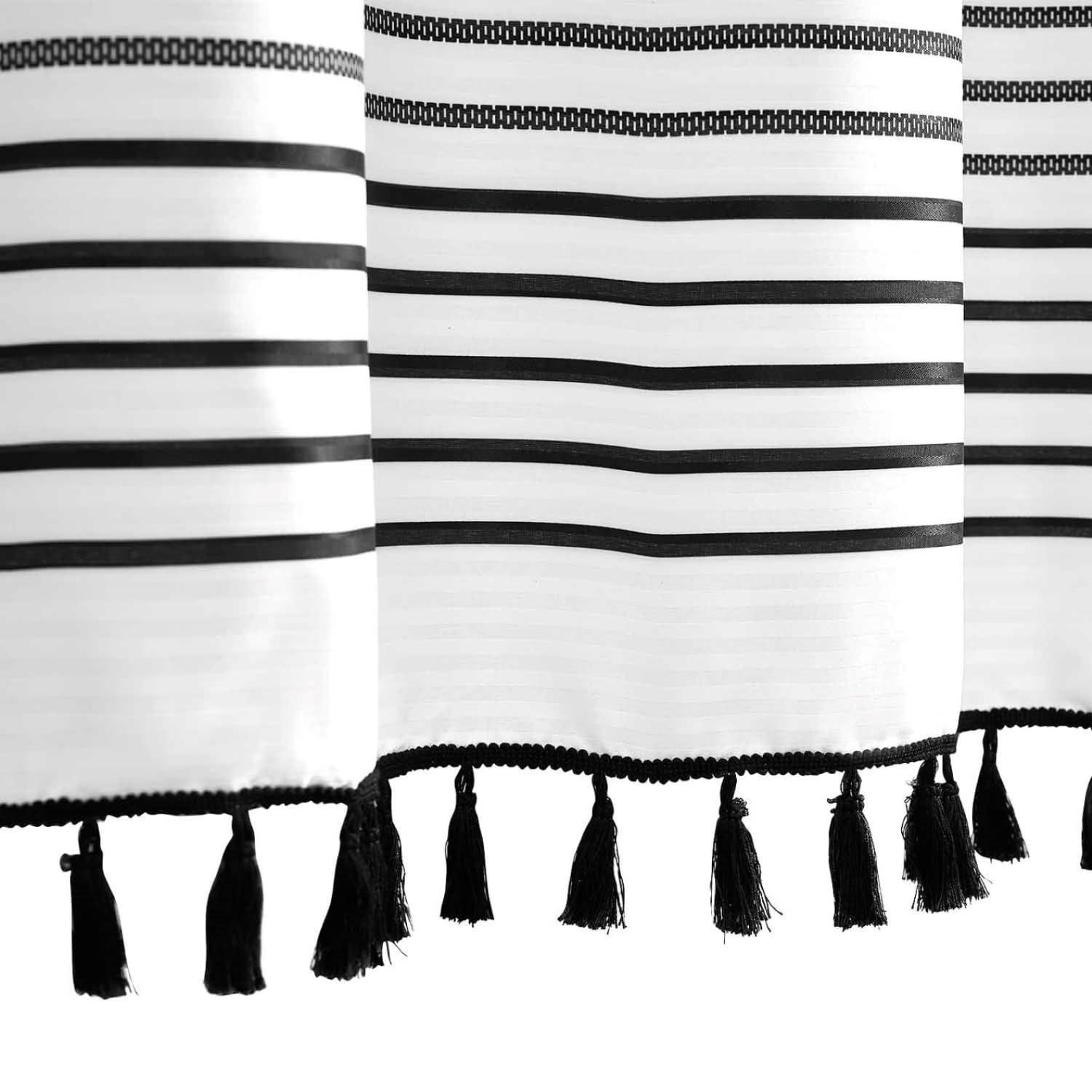 Jinchan Black And White Boho Shower Curtain With Tassels Fabric Striped Shower Curtain For Bathroom Modern Shower Curtain Waterp