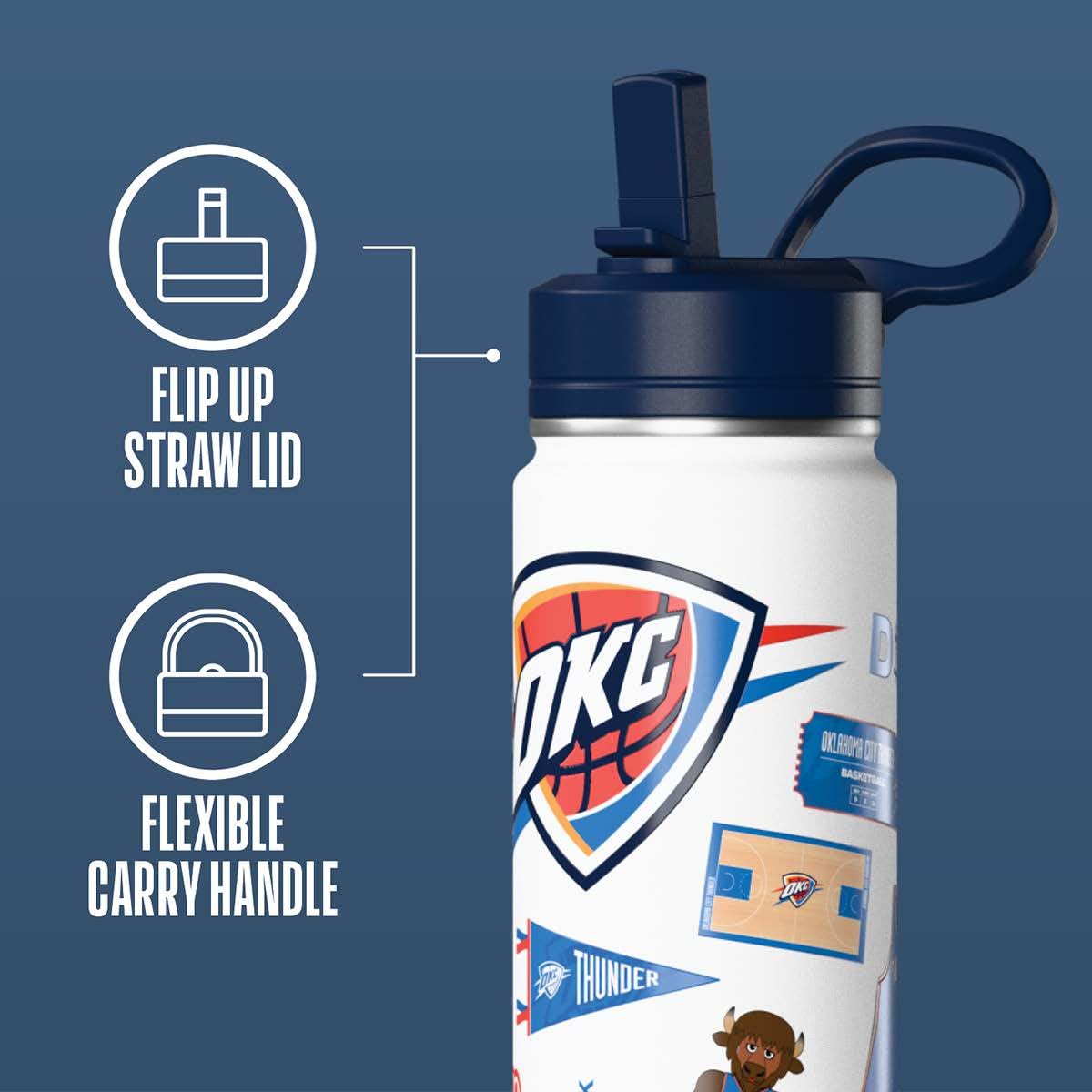 Hydrapeak x NBA Officially Licensed Oklahoma City Thunder 20 oz Active Water Bottle with Chug Lid and Handle Reusable Stainless