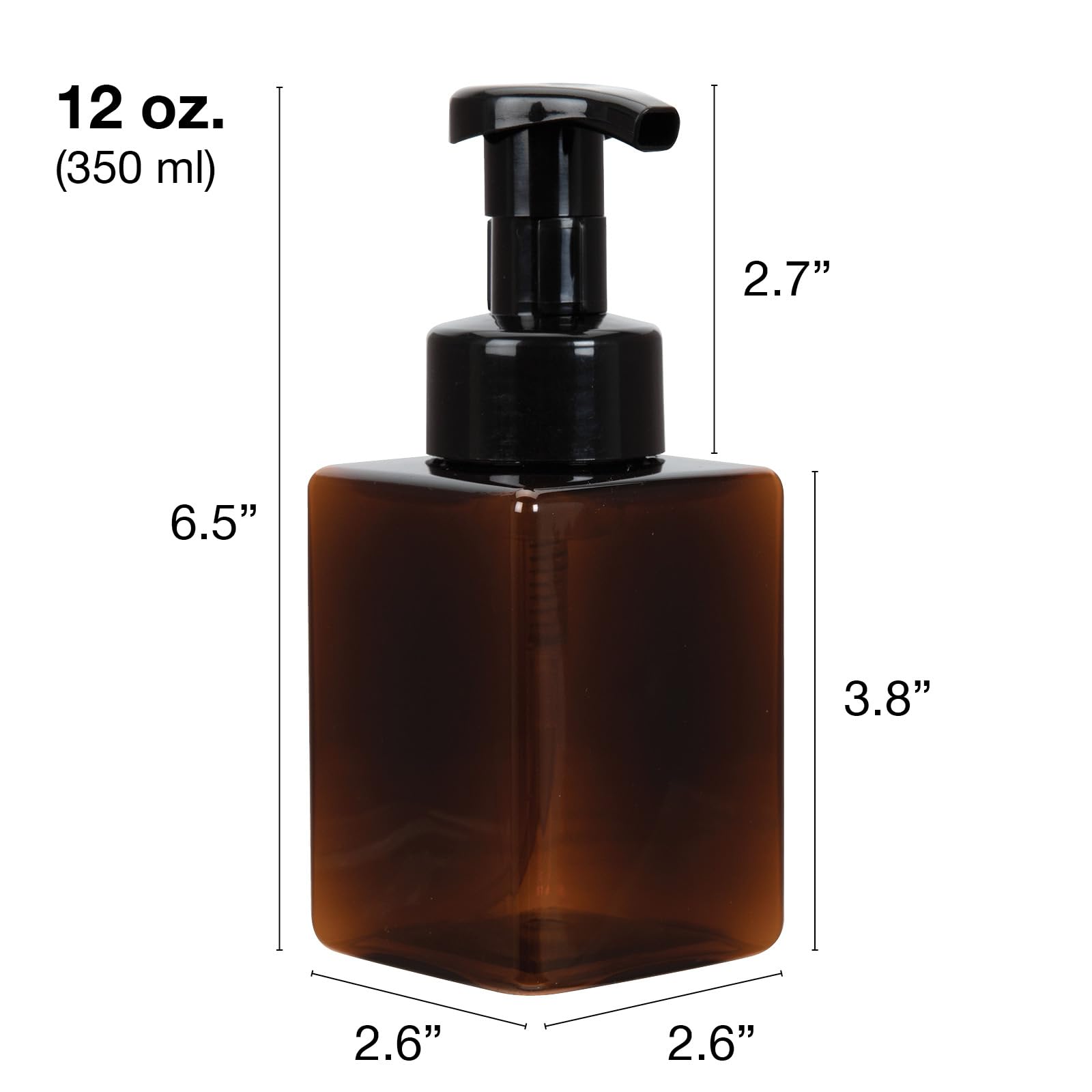 Ginger Lily Farms Foaming Soap Dispenser, Refillable Plastic Pump Bottles For Liquid Hand Soap, 12 Oz. Amber Bottle With Black P