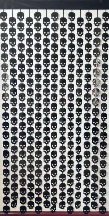 Jagmag Halloween Party Decorations 3.3 x 6.6 FT Tinsel Foil Fringe Curtains,Black Skull Backdrop Decoration,Black Horror Party S