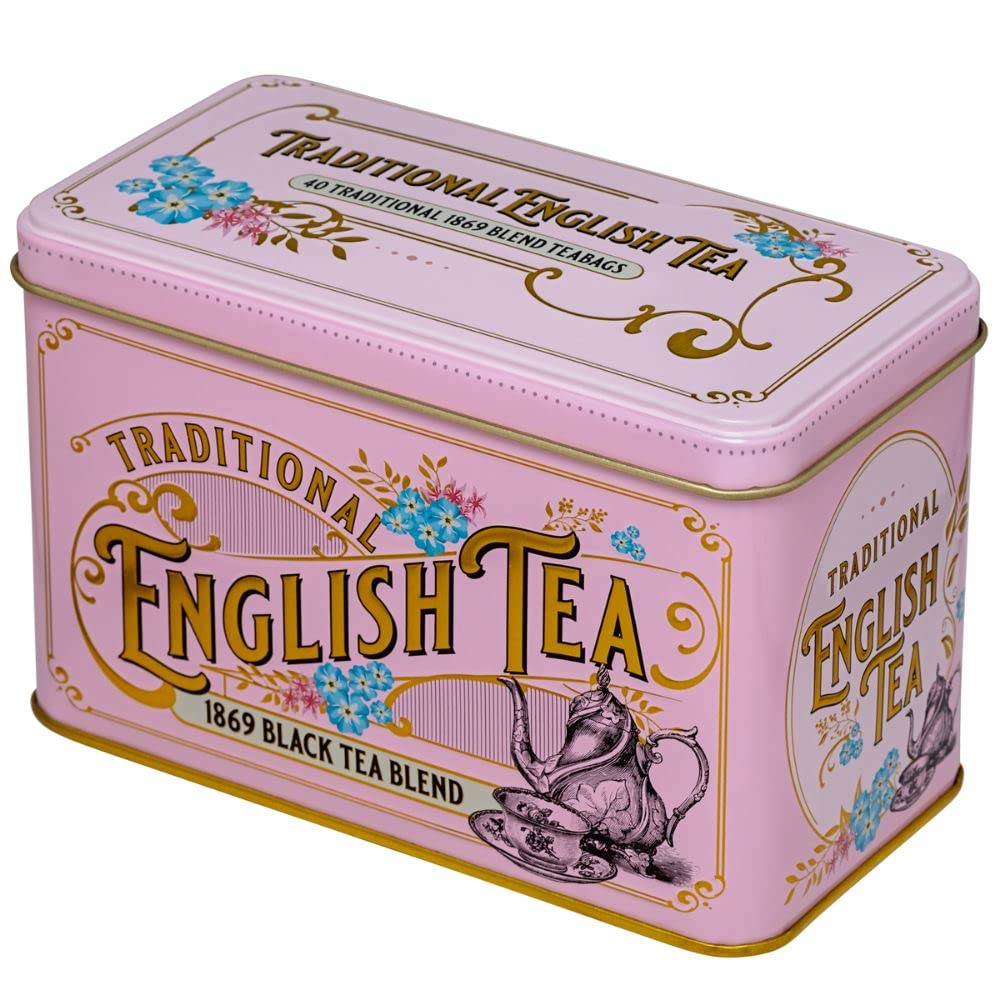 New English Teas Vintage Victorian Tea Tin - 40 Fine Teabags, Pink, Model 40856