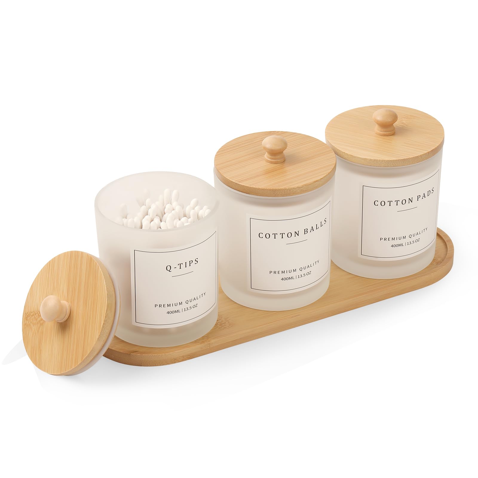 3 Pack Qtip Holder - Bathroom Organizers And Storage, Cotton Round Holder Cotton Swab Dispenser Cotton Ball Holder With Tray, Gl