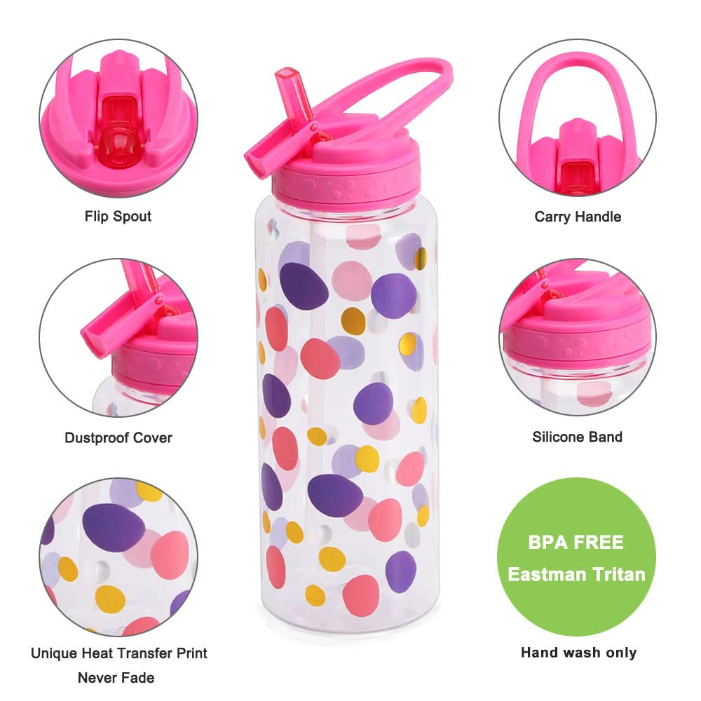 Cute Water Bottle with Straw for Girls Women  BPA FREE Tritan &Leak Proof & Carry Handle & Pretty Design  32oz/950ml (Dot)