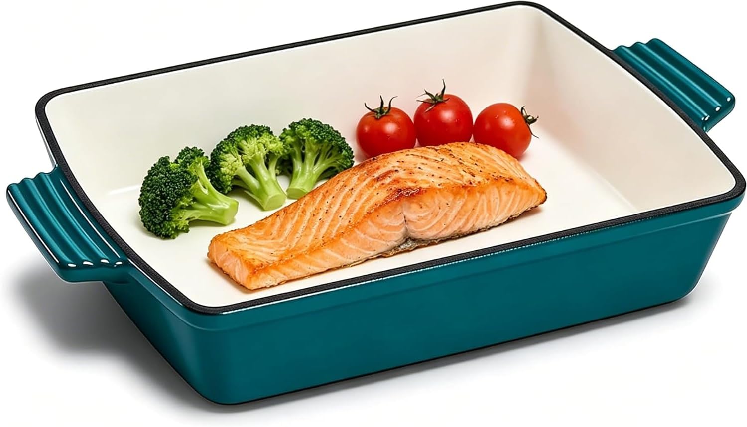 YYJINGYOU Enameled Cast Iron Lasagna Pan, Dutch Oven Baking Pan Skillet Gridle Lid with Dual Handles (Peacock Blue, 13 x 9)