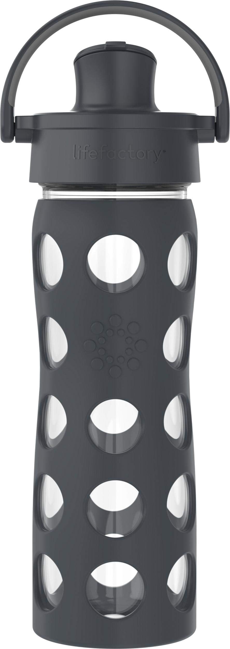 Lifefactory 16-Ounce Glass Water Bottle With Active Flip Cap And Protective Silicone Sleeve, Carbon