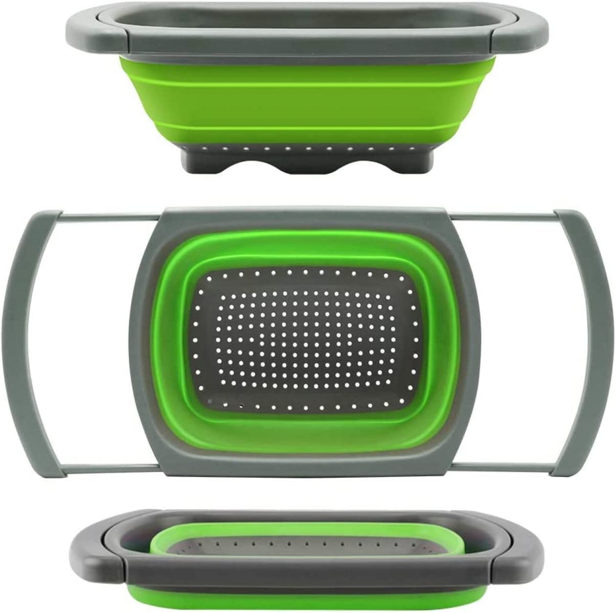 Collapsible Colander, Green Food Strainer Over The Sink Colanders Strainers With Extendable Handles, 6-Quart, Dishwasher-Safe Ki