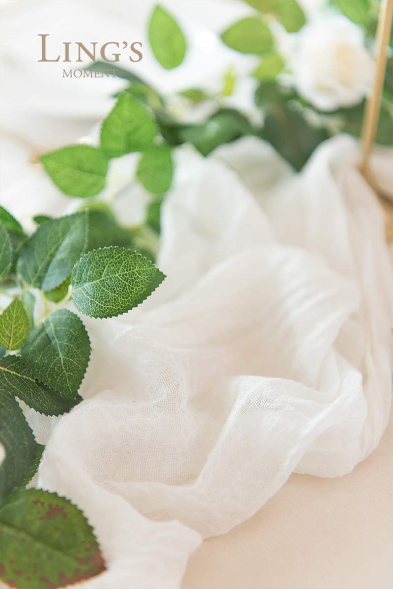 Ling'S Moment 10Ft X 35'' Wide Brilliant White Gauze Semi-Sheer Table Runner Cheesecloth Tablecloth For Wedding Party Bridal Sho