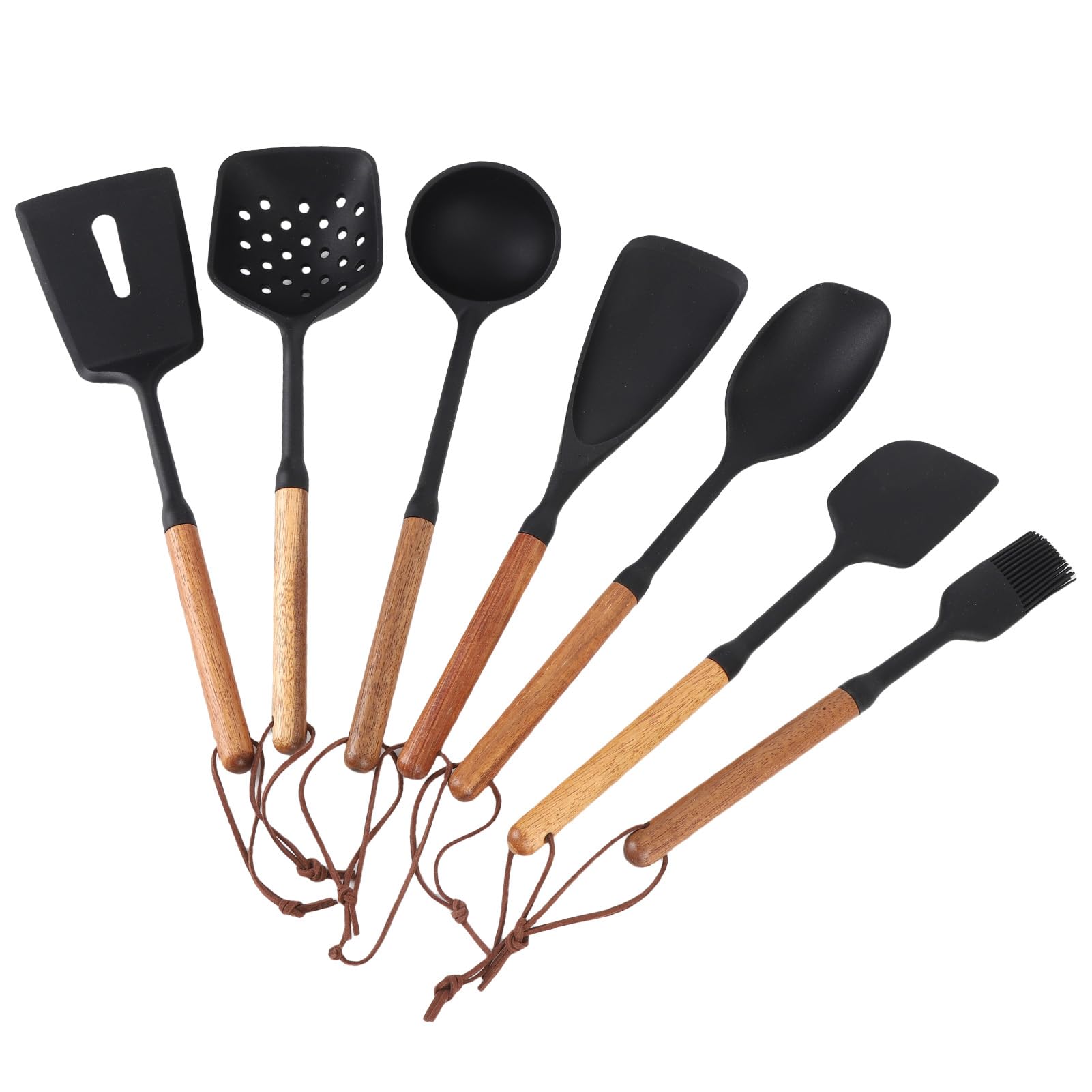 Kitchen Cooking Utensils Set, 7Pcs Silicone Spatula Turner Spoon Ladle Set with Wooden Handle, Nonstick Safe Heat Resistant Kitc
