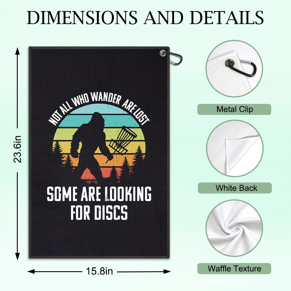 DYJYBMY Not All Who Wander are Lost Some are Looking for Discs Printed Golf Towel for Golf Bags with Clip, Funny Disc Golf Bigfo