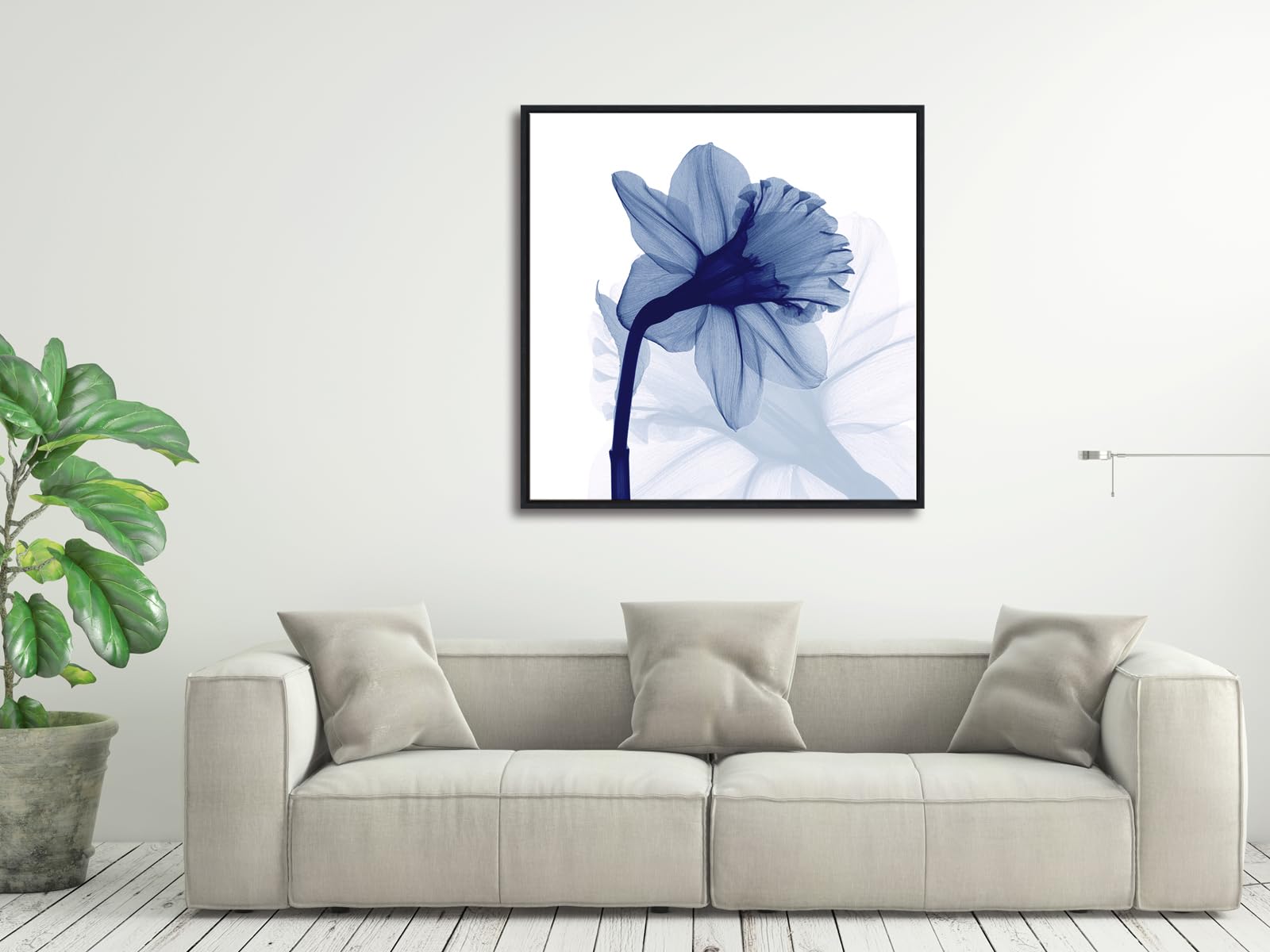 Pyradecor Large Black Framed One Panel Blue Flickering Flower Modern Paintings Canvas Wall Art Grace Floral Pictures On Canvas P