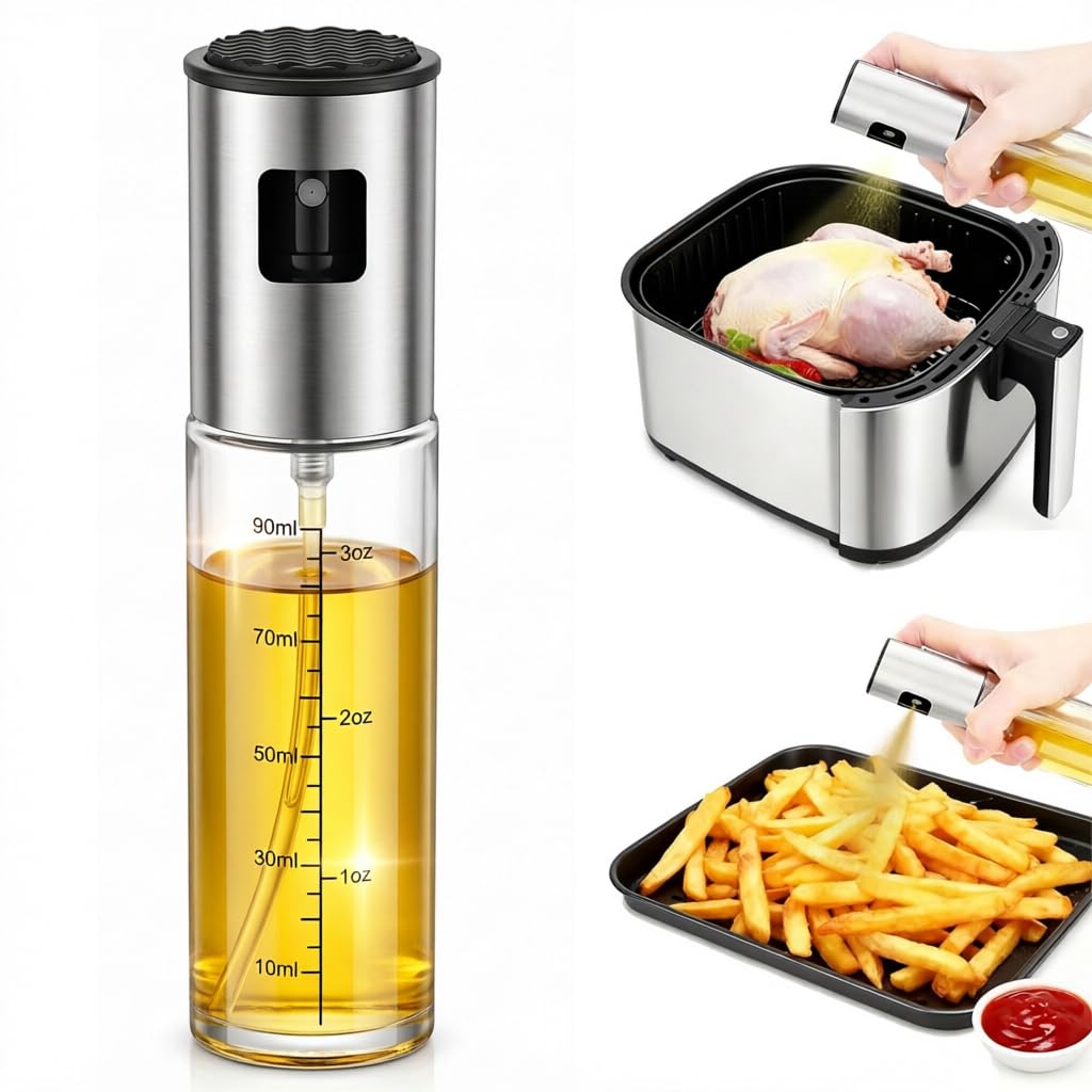 JACCOOTHALIA Olive Oil Sprayer, 3.5oz/100ml Oil Sprayer for Cooking, Oil Sprayer for Air Fryer, Stainless Steel Pump for Mist Sp
