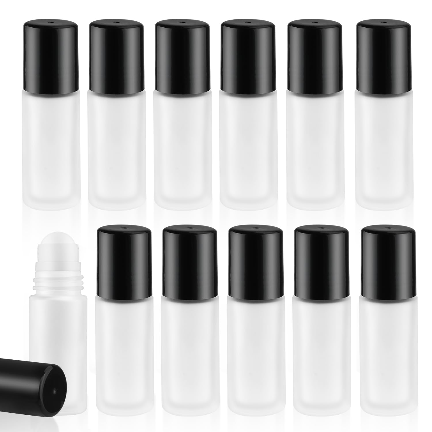 Mirrline 12 Pcs 1oz/30ml Frosted Glass Roller Bottles Empty Glass Bottle with Plastic Roller Ball & Lid for Essential Oils Perfu