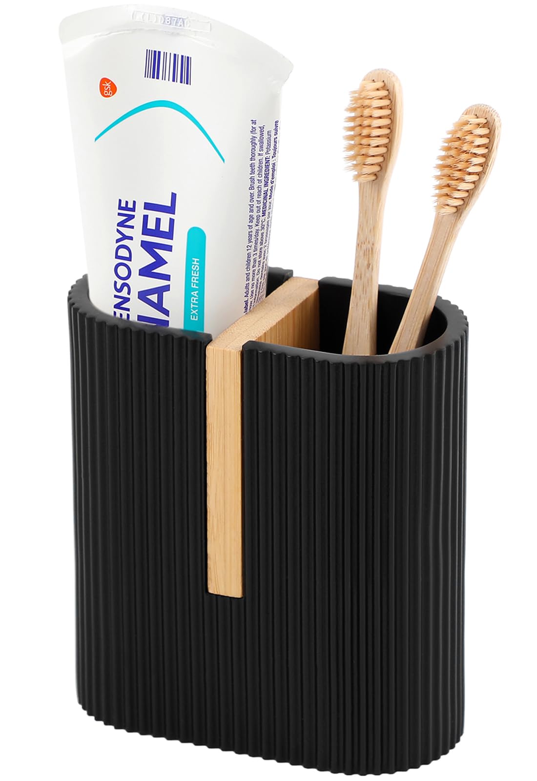 Rejomiik Matte Black Toothbrush Holders Electric Toothbrush Holder For Bathrooms, Bamboo Tooth Brushing And Toothpaste Storage O