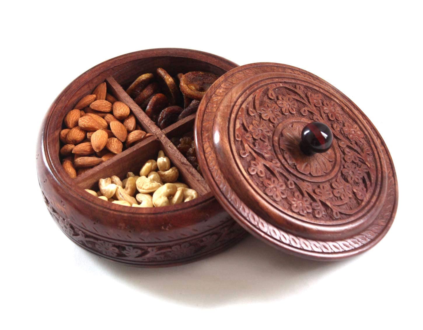 ANTLANTIC CREATIO Original Sheesham Wooden Dry Fruit Box Woodens Big Size Round Dry Fruits for Gifting, Food Storage, Spice Box,