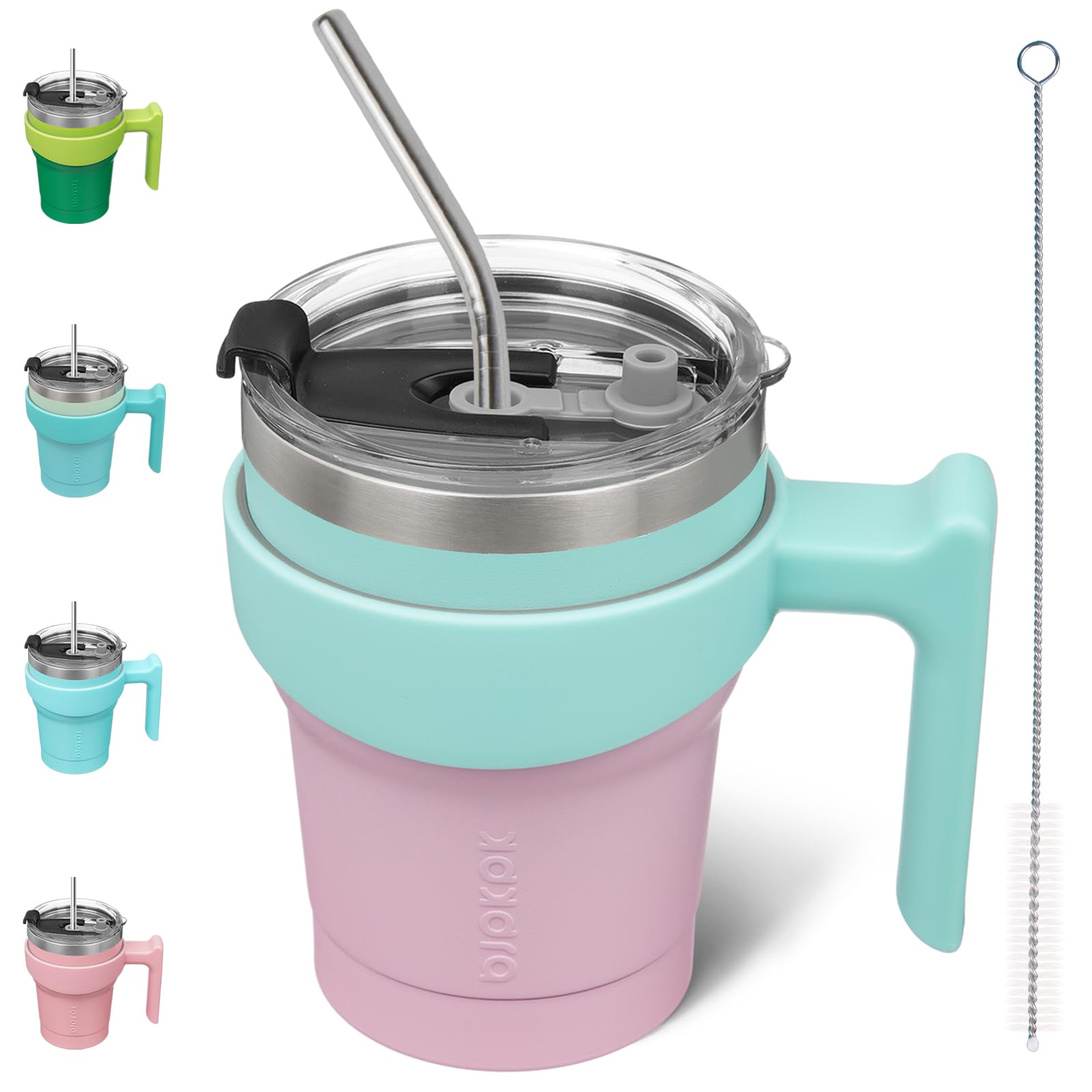 Bjpkpk 10 Oz Tumbler With Handle Stainless Steel Insulated Tumblers With Lid And Straw For Women,Bubble Gum