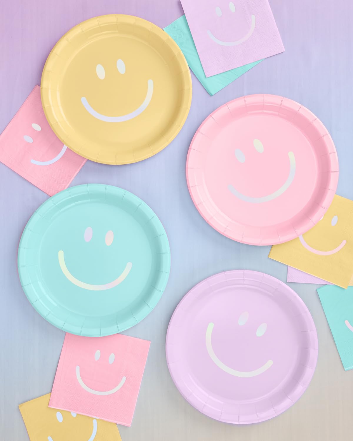Xo, Fetti Smiley Paper Plates - 24 Pk, 9'' | Happy Pastel Birthday Party Decorations, Cute Bachelorette Party, Cool Cake Plates