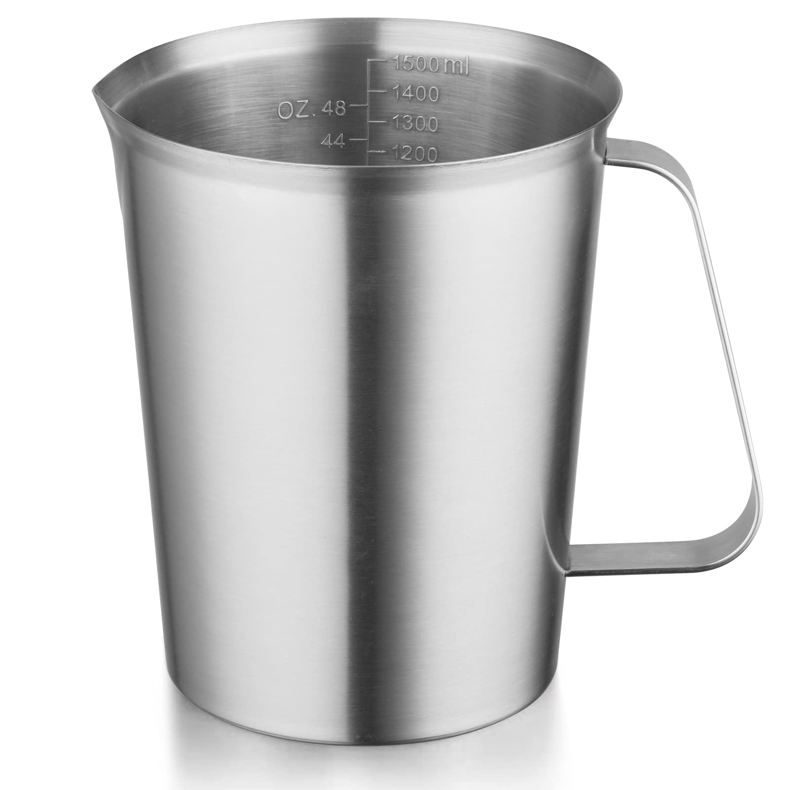 Curta 18/8 Stainless Steel Measuring Cup With Handle And Pour Lip, Metal Pitcher With Oz And Ml Marking, 48Oz/1500 Ml- 6 Cup), H