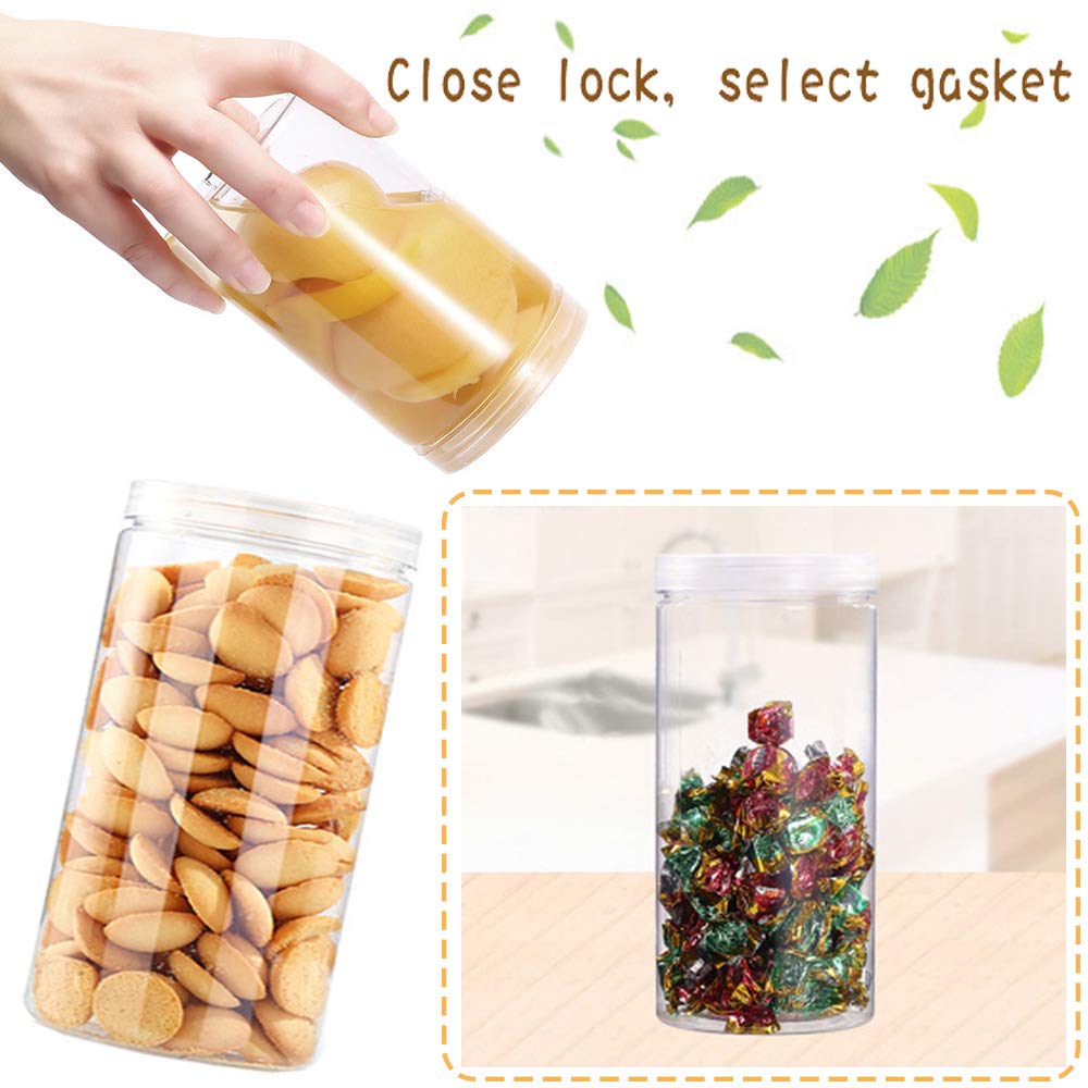 3 Pcs 46Oz/1360Ml Clear Plastic Round Storage Jars,Empty Plastic Jars With Lids,Clear Plastic Storage Jars With Screw On Lids Fo