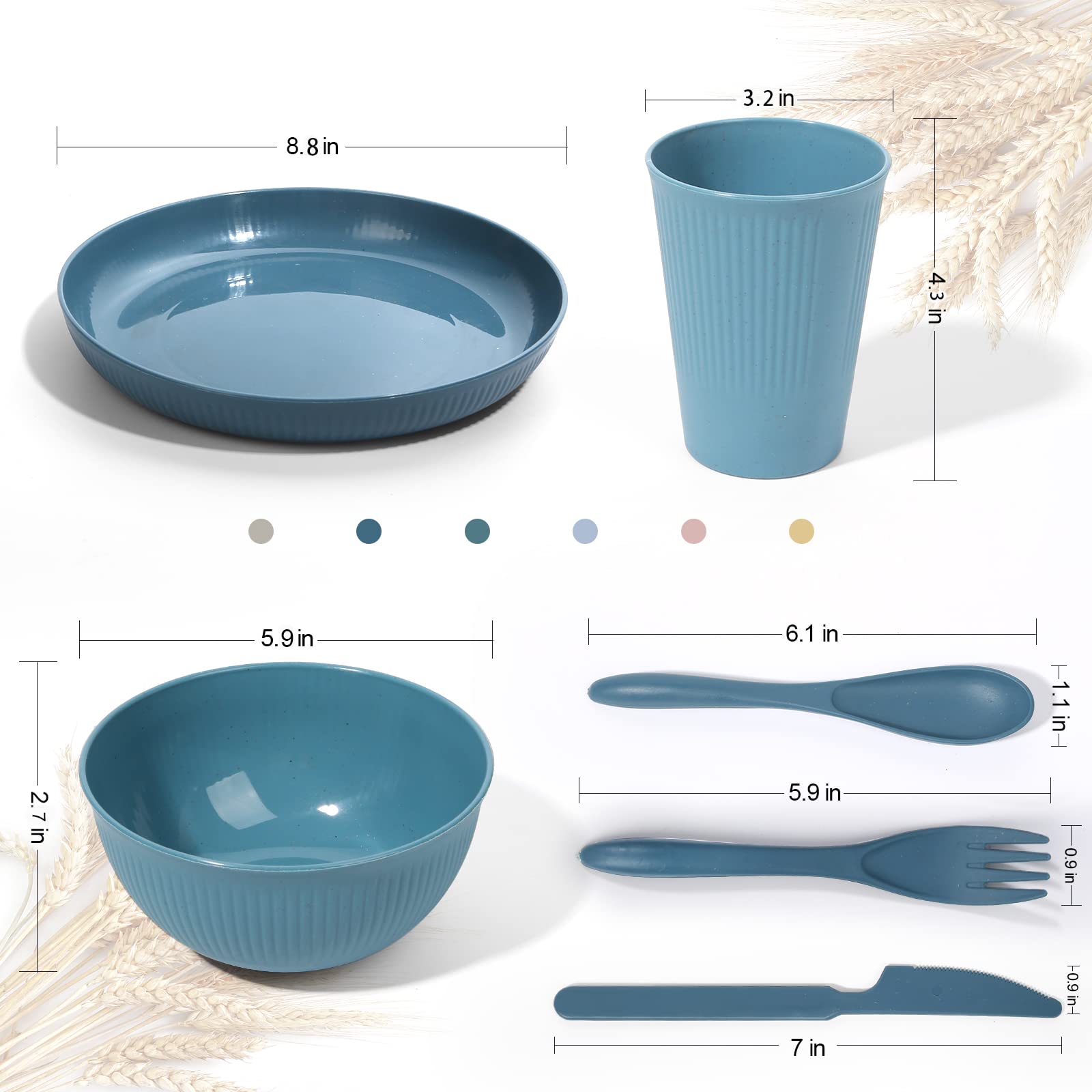 Wheat Straw Dinnerware Sets -DAPIPIK 36 Piece Unbreakable Dinnerware Sets for 6, Wheat Straw Plates and Bowls Set, Lightweight C