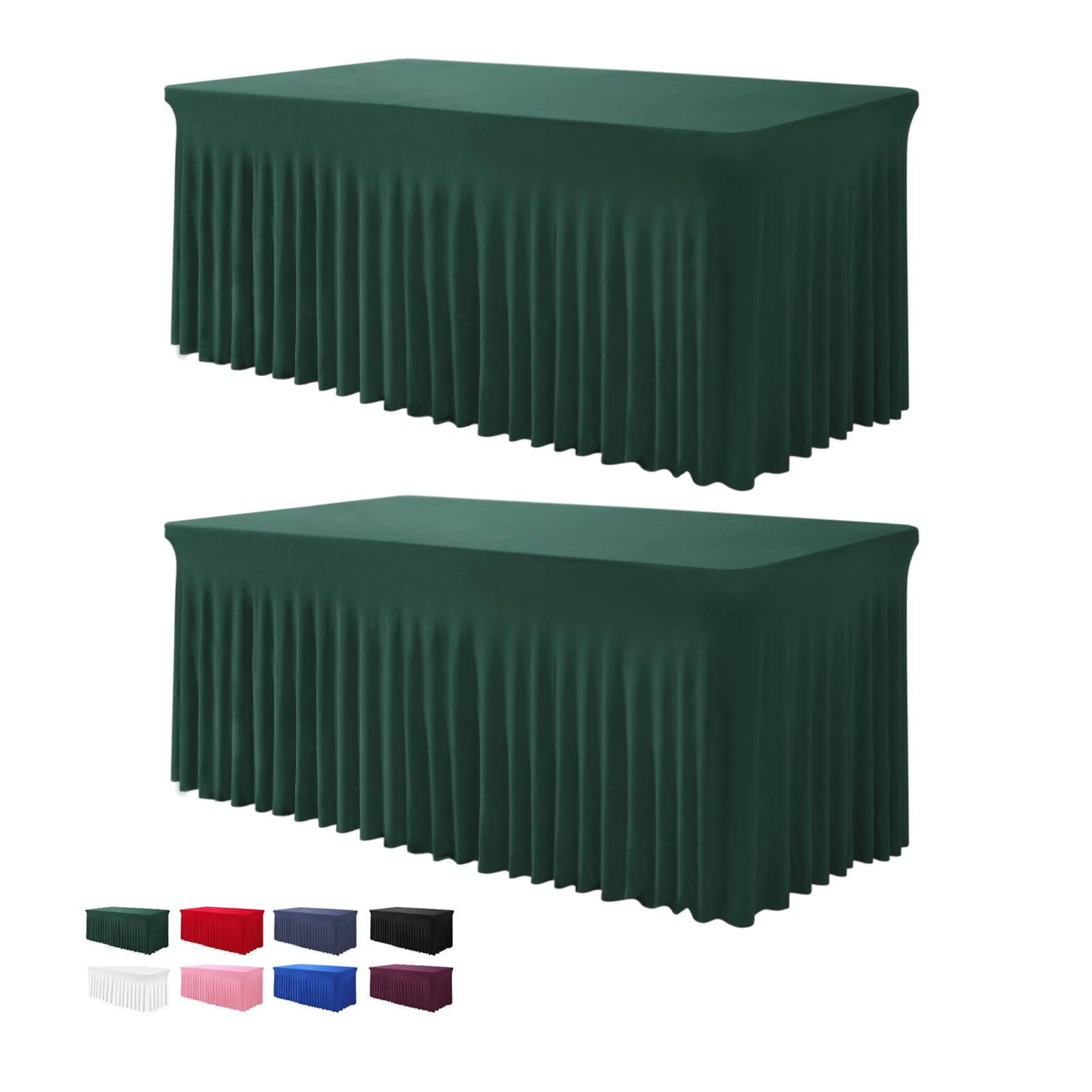 Bddc 2 Pack Table Skirts For Rectangle Tables 6Ft - One-Piece Hunter Green Table Covers For 6 Foot Tables, Wrinkle Resistant Ruf