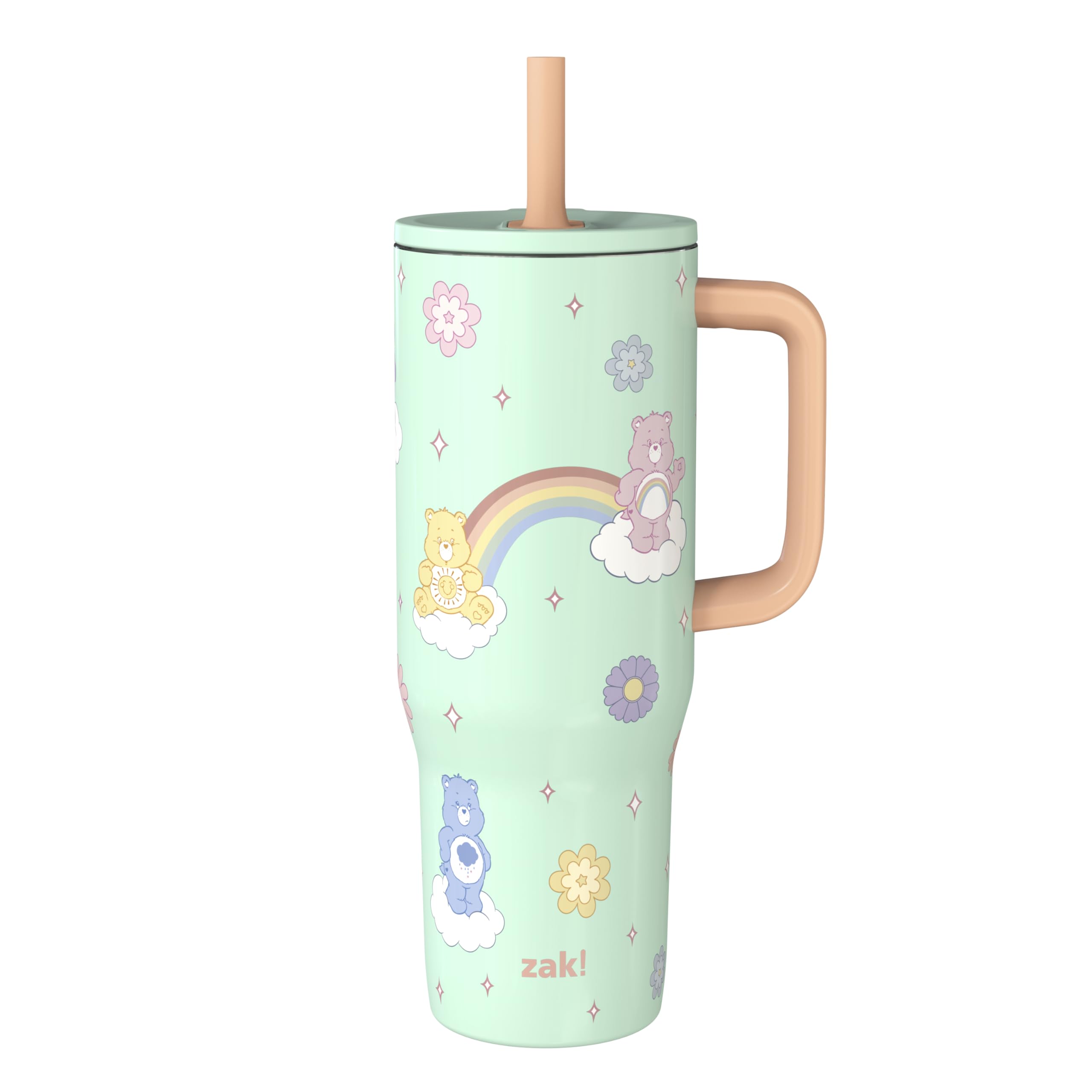 Zak Designs Care Bears Sutton Travel Tumbler for On the Go, 30oz Stainless Steel with Vacuum Insulation, Silicone Straw, and Car