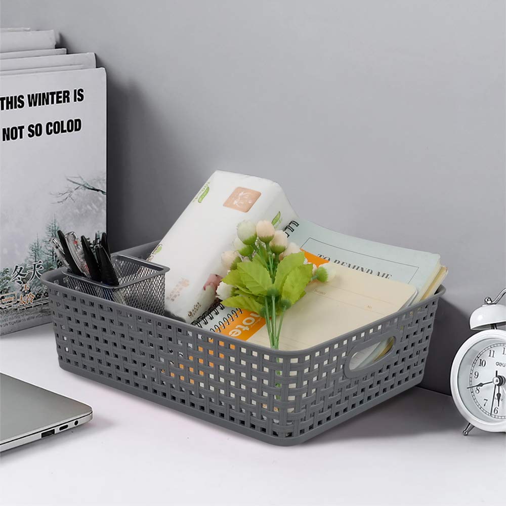Joyeen Plastic Paper Storage Trays, Office Shallow Basket Set Of 4 Grey