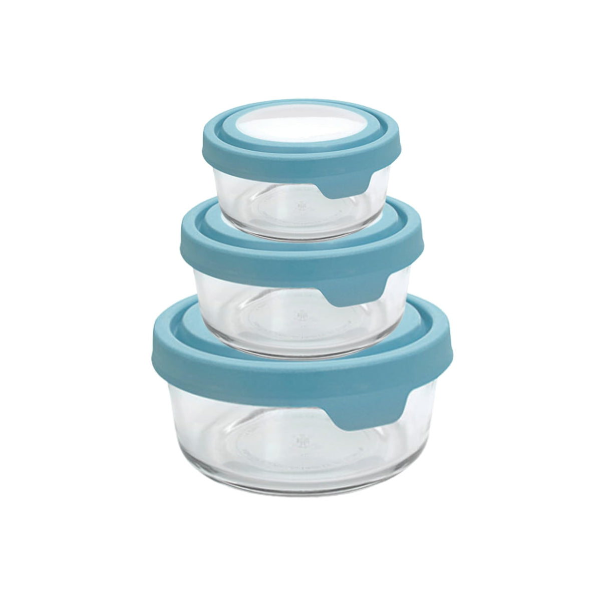 Anchor Hocking Trueseal Round Glass Food Storage Containers With Airtight Lids, Mineral Blue, 6 Piece Set (3 Containers With Lid