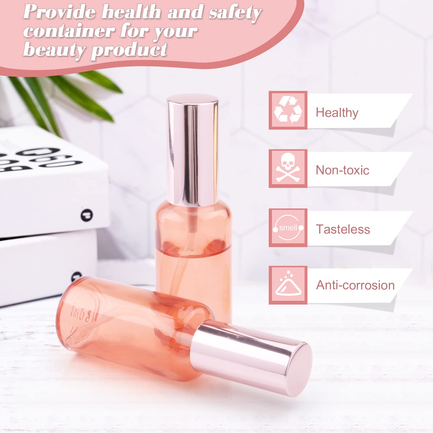 Dmuuudm 6 Pack 2 Oz Pink Glass Spray Bottles,Empty Perfume Fine Mist Atomizer,Rose-Golden Pump Head Travel Liquid Holder Contain