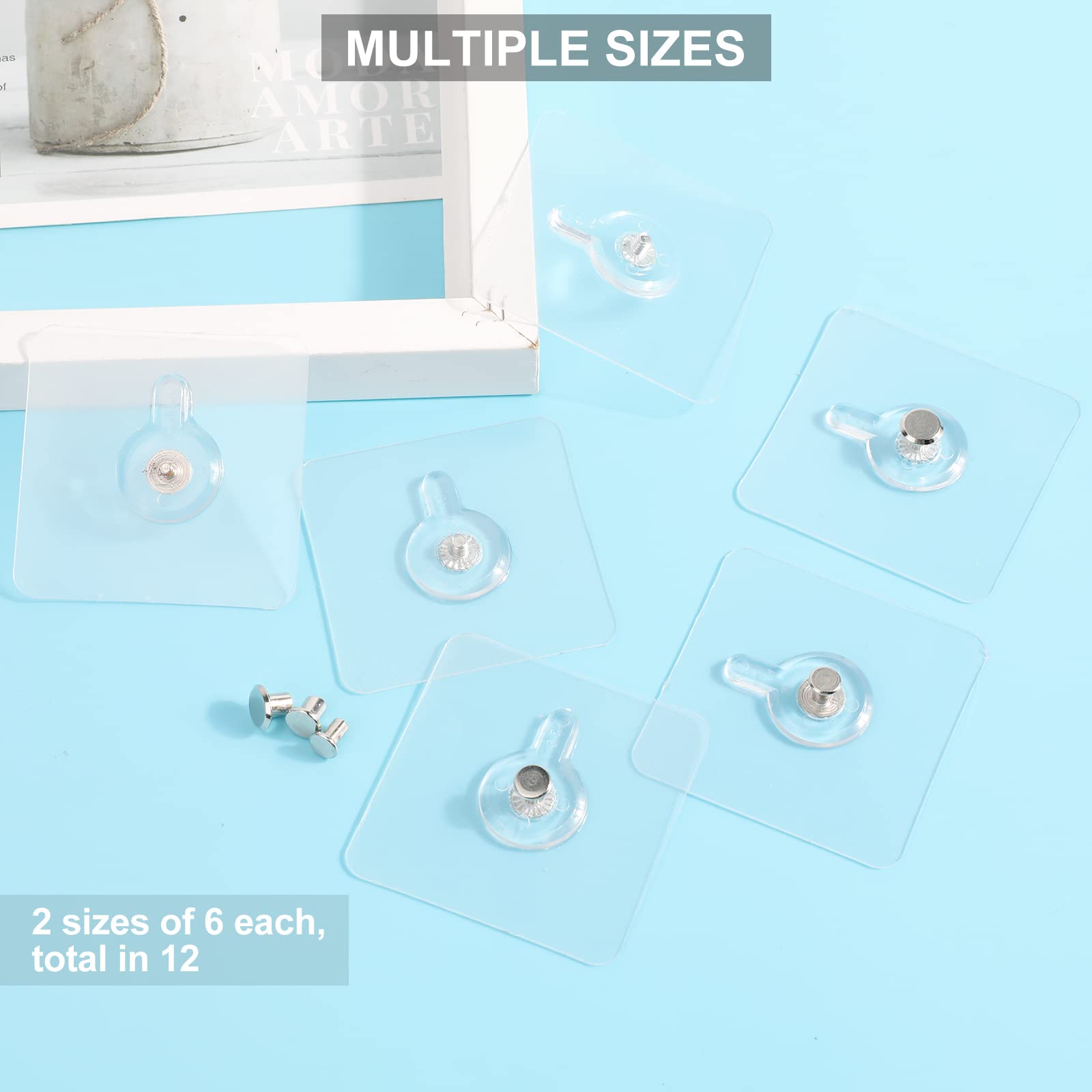 Ootsr 12-Set Adhesive Screws Stickers For Picture Frame, Wall Mount Hanging Nails Straight Hooks For Kitchen Shower Room Tile Wa