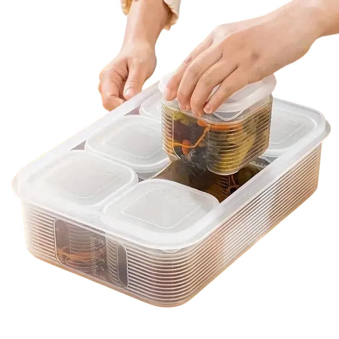 Cartxomy 6 In 1 Fridge Storage Container Set | Airtight Food Organizer Box With Removable Containers & Lid