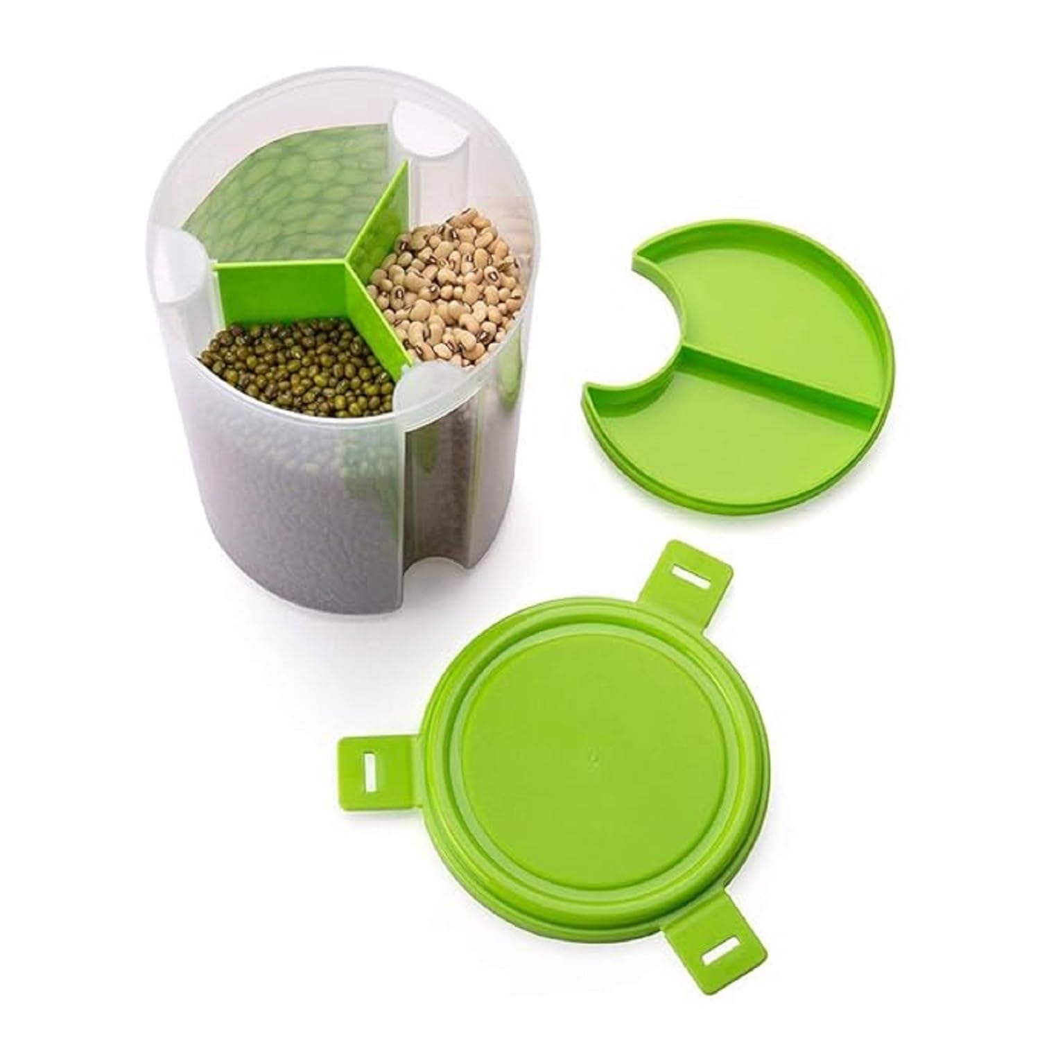 Abter Airtight 3Section Storage Container  Transparent Plastic Jar With Clip Lock Lids For Cereals, Dry Fruits, Snacks, Spices
