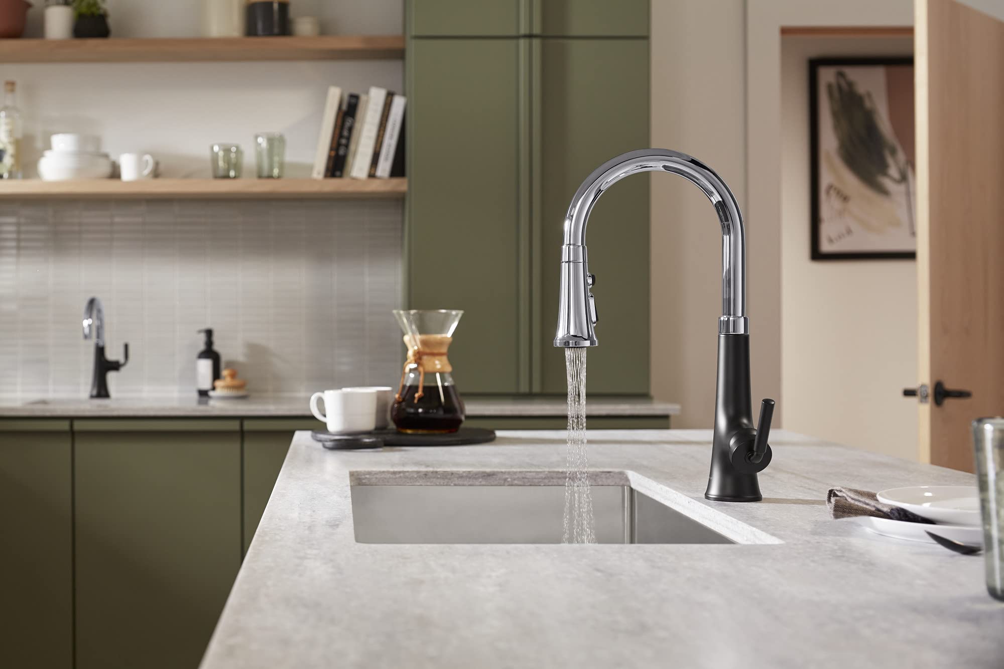 Kohler 23766-Cbl Tone Pull Down Sprayer, Touchless Faucet For Kitchen Sink, Polished Chrome With Matte Black
