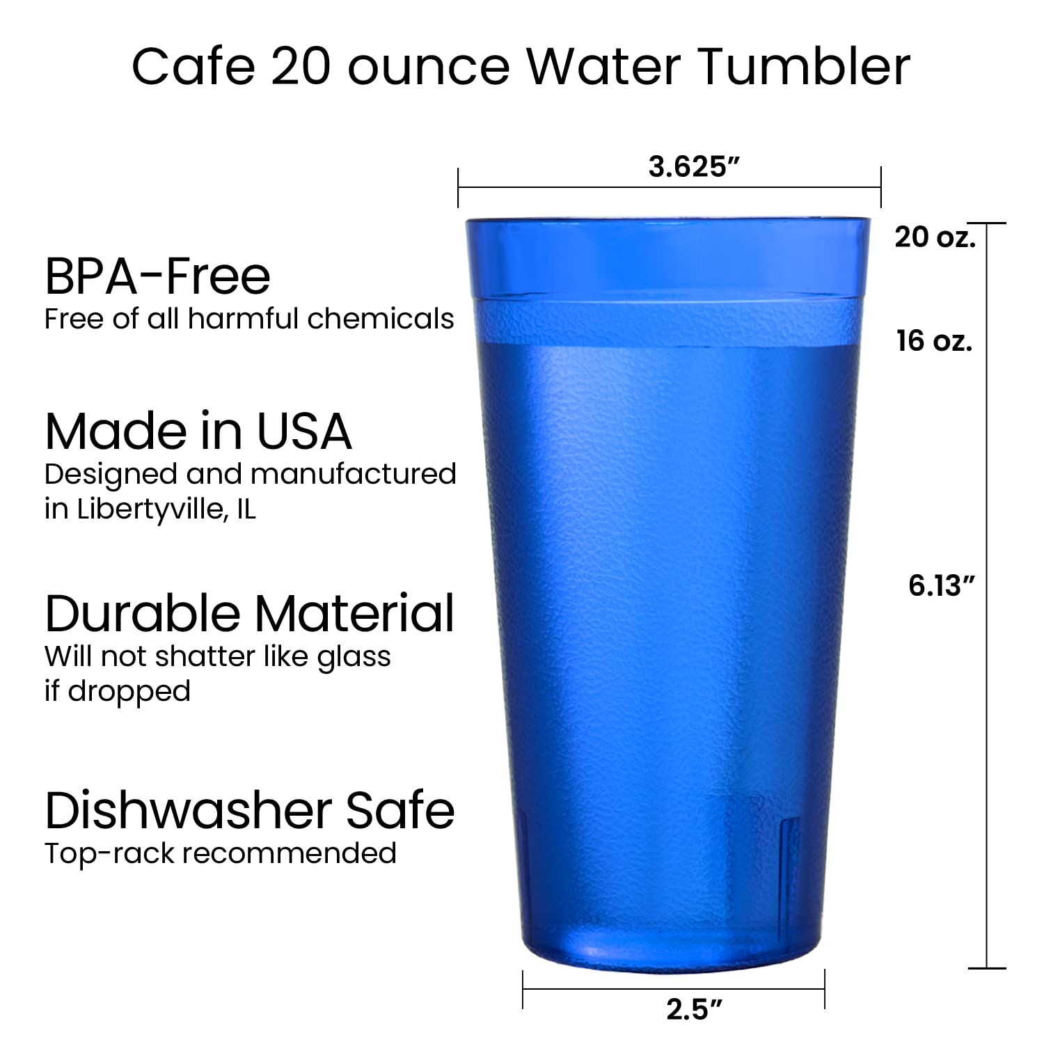 Us Acrylic Cafe Plastic Reusable Tumblers (Set Of 16) 20-Ounce Water Cups Coastal Colors | Restaurant Style Drinking Glasses Val