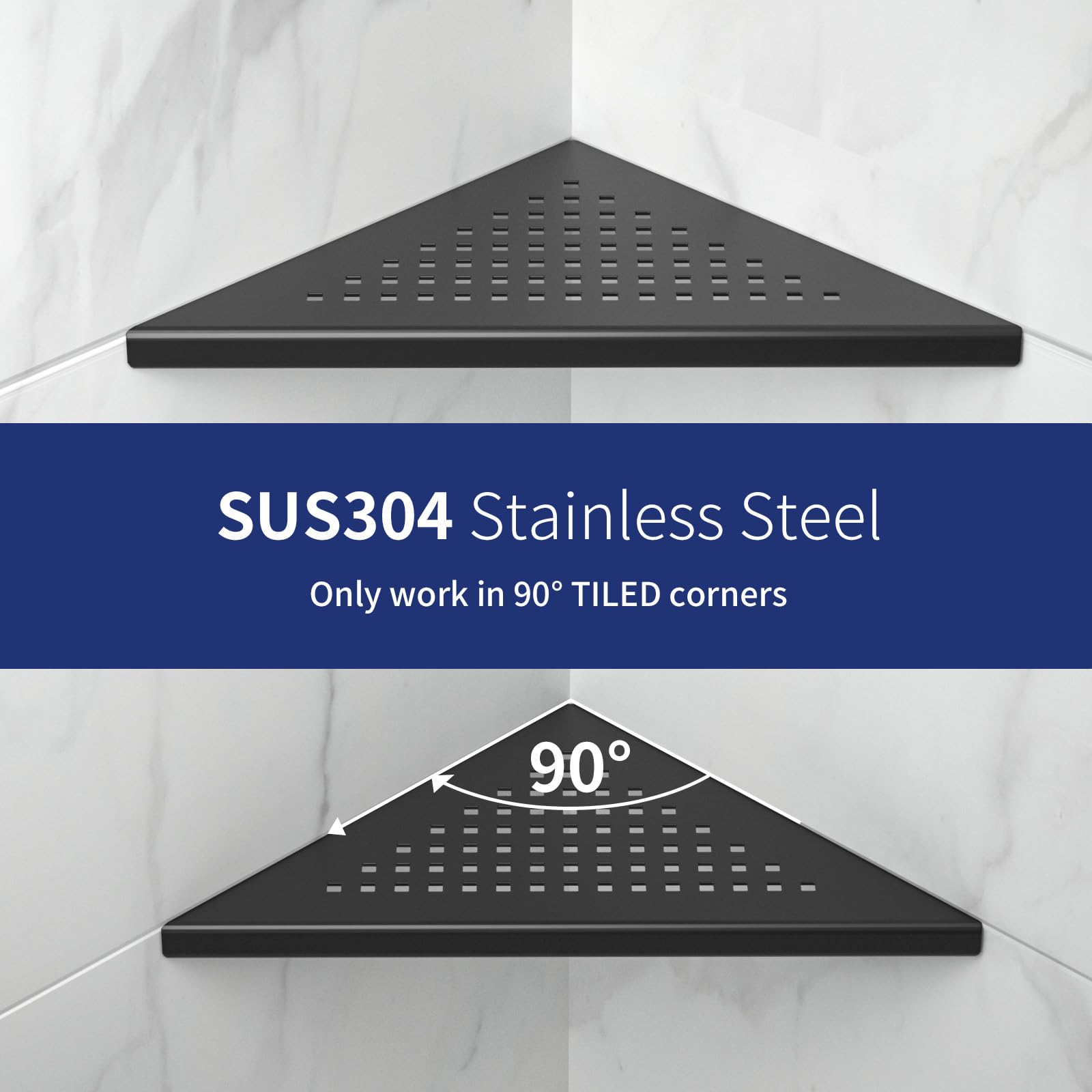 Bernkot 8'' Corner Shower Shelf 2 Pack, 304 Stainless Steel Grout In Bathroom Shelves, Recessed Shelf Rack For Tiled Wall (8'',