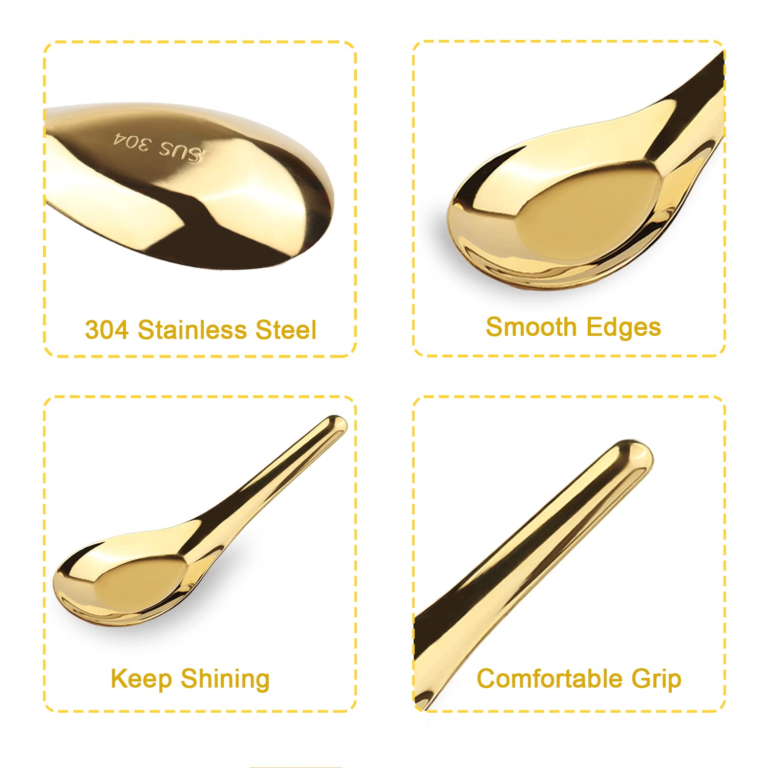 DOBROGOST Stainless Steel Soup Spoons Set of 6, 16x5x3cm, Silver, Ideal for Ramen, Pho, Wonton, Dumplings - Model A1001