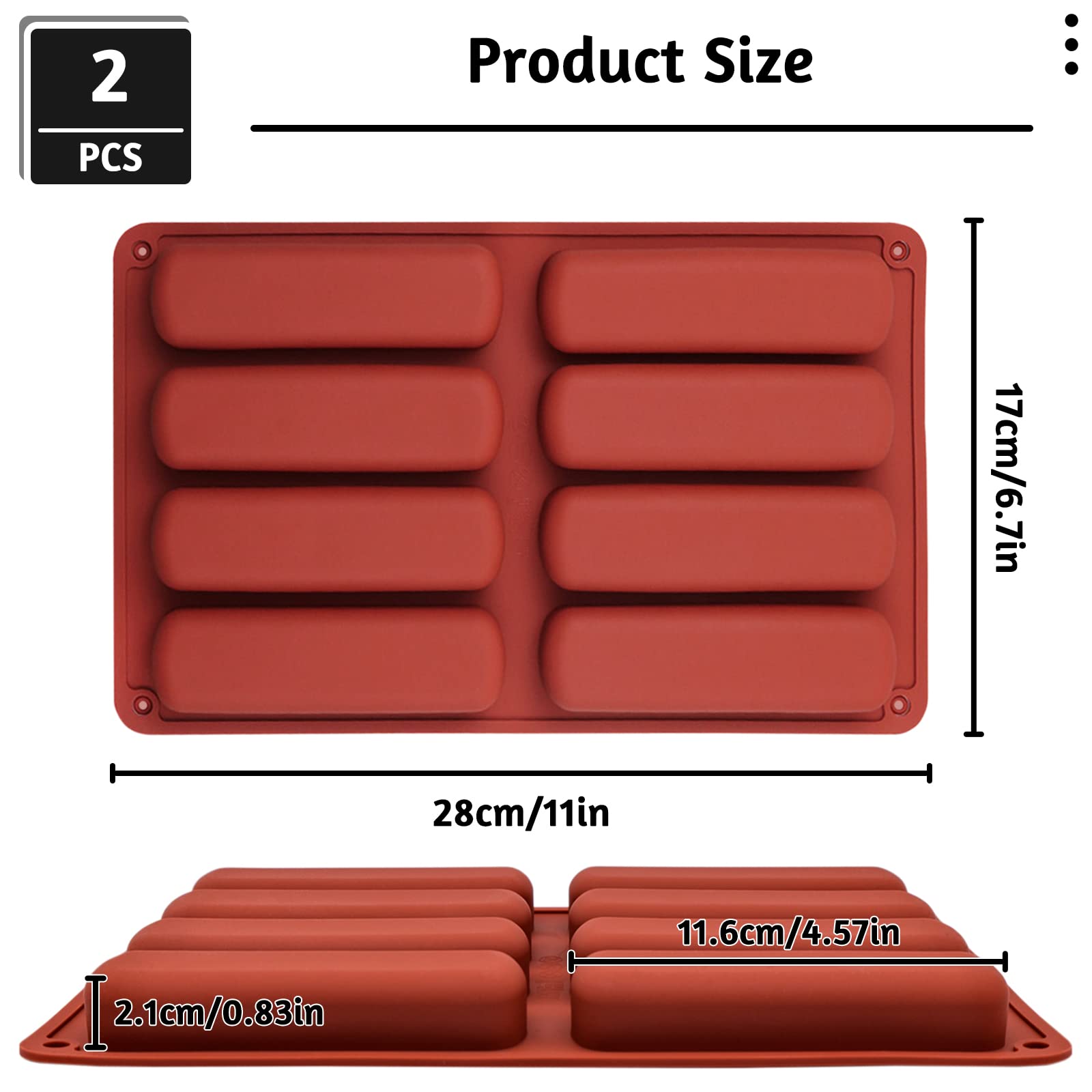 2 Pcs Finger Biscuit Silicone Mould, 8 Cavities Cereal Bars Baking Mould, Non-Stick Chocolate Bar Mold, For Cnady, Eclair, Bread