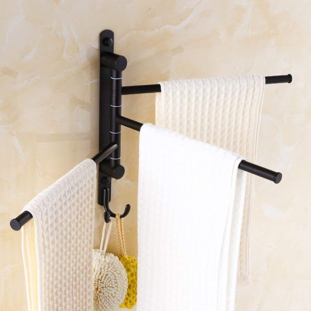 ELLO&ALLO Oil Rubbed Bronze Swing Out Towel Racks for Bathroom Holder Wall Mounted Towel Bars with Hooks 3-Arm